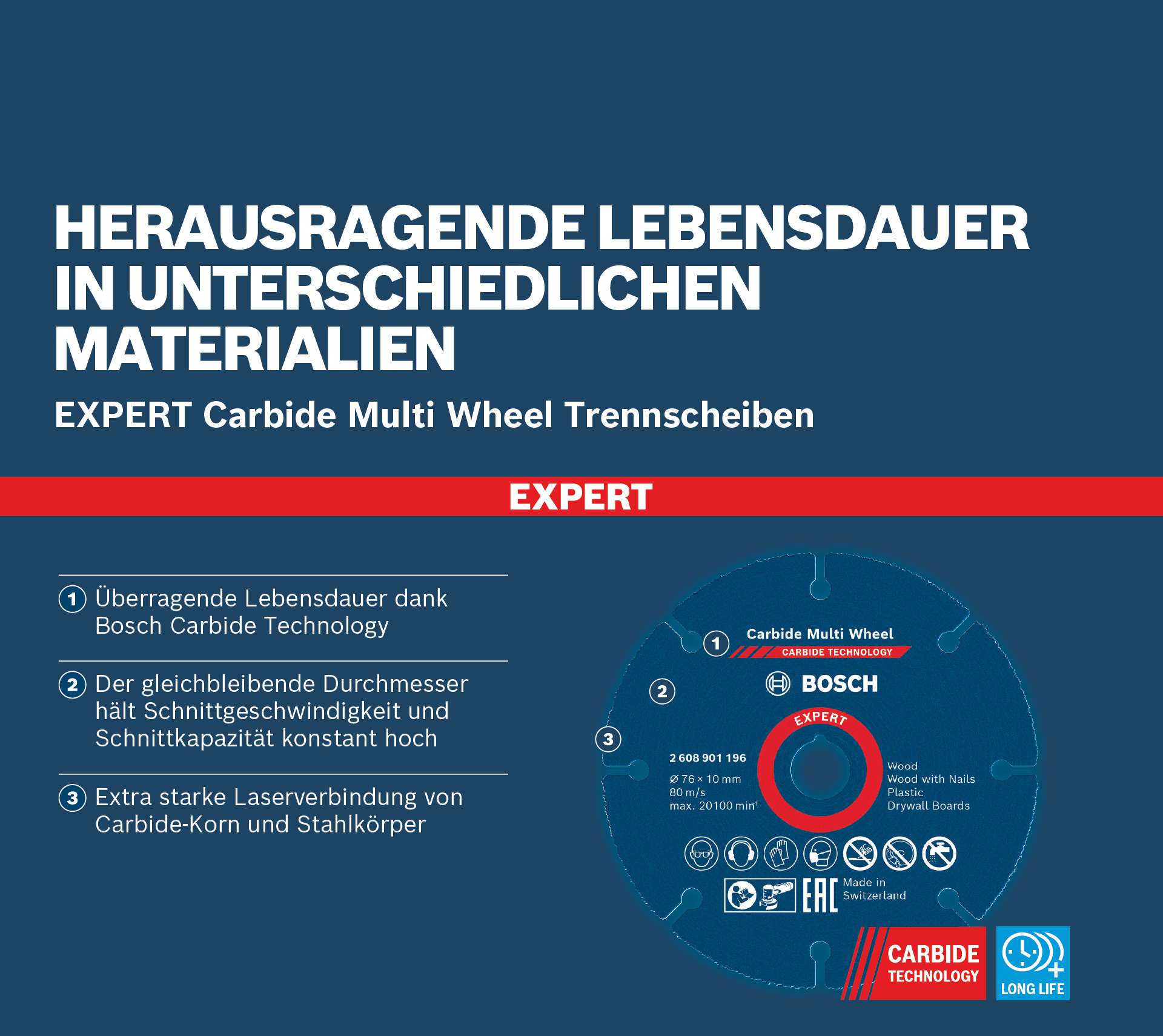 Bosch EXPERT Multi Material Carbide-Trennscheibe, 76 x 10 mm