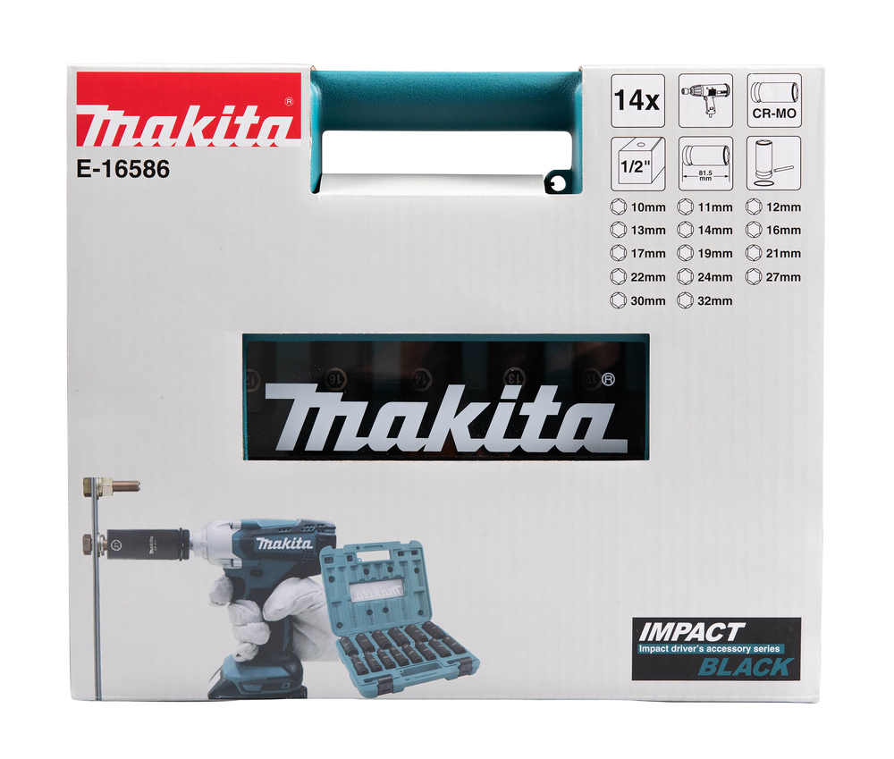 Makita Akku-Schlagschrauber LXT 18V 1/2 Zoll mit IMPACT BLACK Schlagnuss-Set 14-teilig - DTW300TJX7