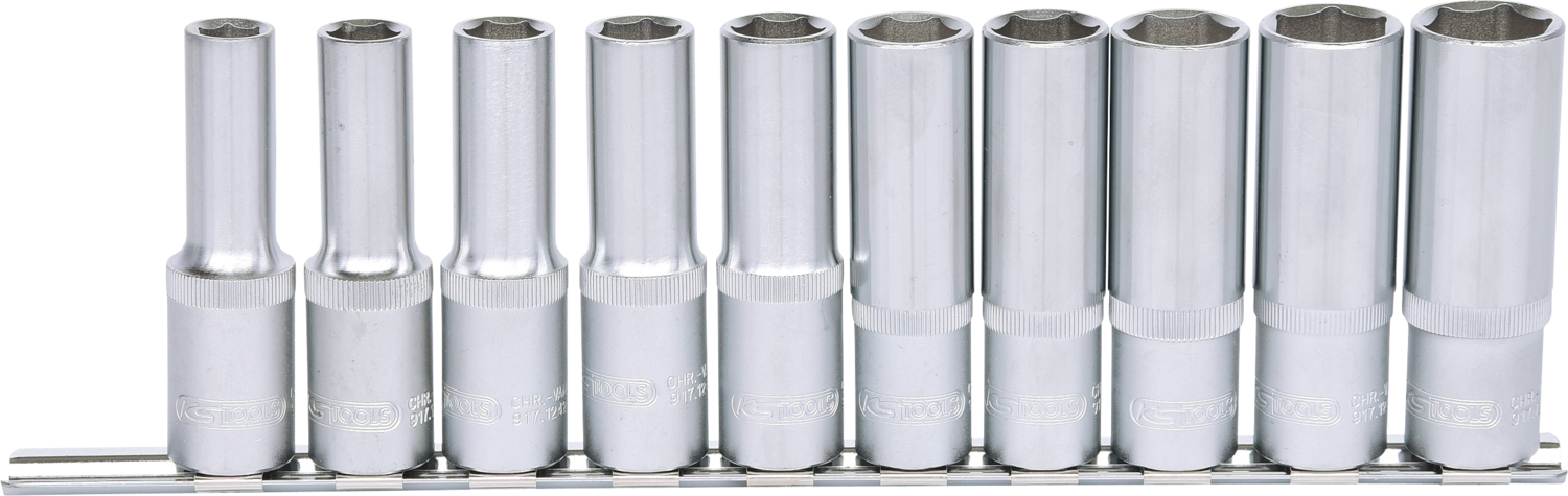 KS Tools 1/2" Sechskant-Stecknuss-Satz, lang, 10-tlg 10-19mm