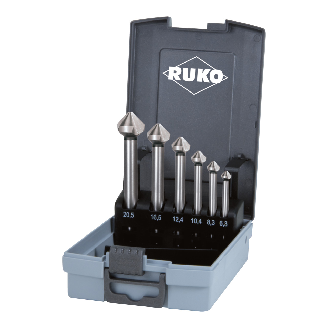 RUKO Kegelsenker-Satz DIN 335 Form C 90° HSS mit langem Zylinderschaft - 6-tlg.