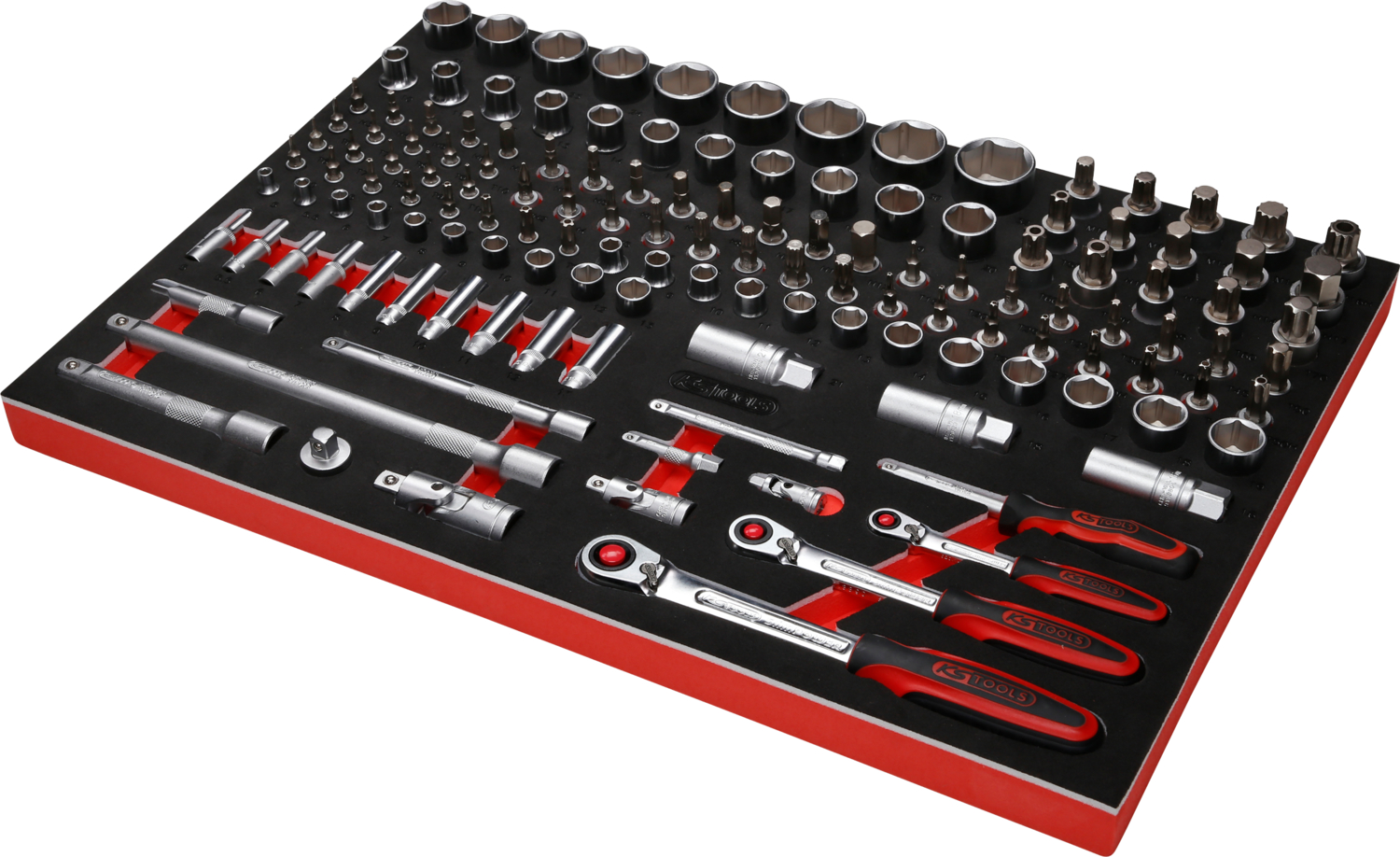 KS Tools 1-4'' + 3-8'' + 1-2'' Steckschlüssel-Satz in Schaumstoffeinlage, 139-tlg
