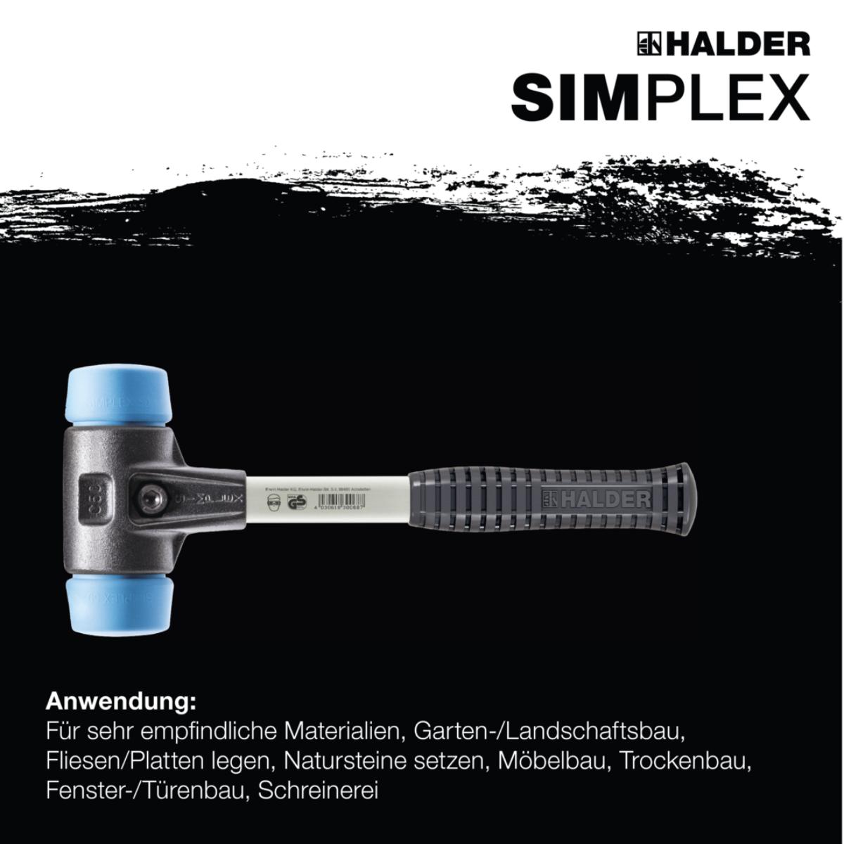 HALDER SIMPLEX - Schonhammer mit verstärktem TE-Gehäuse und Fiberglasstiel, TPE-soft