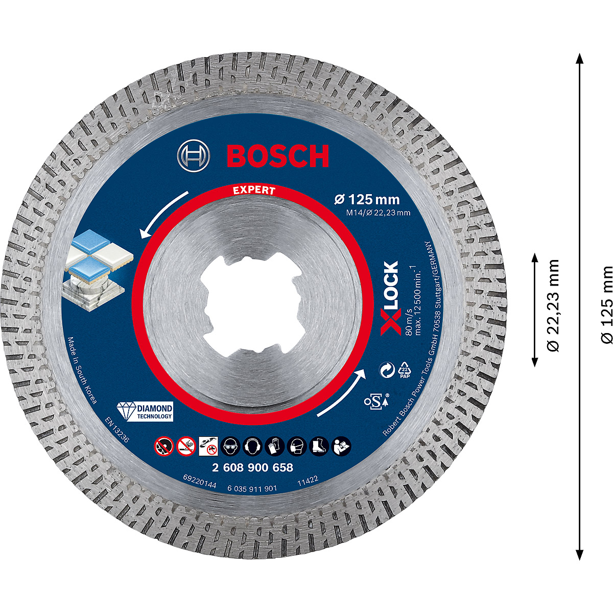 Bosch EXPERT HardCeramic X-LOCK Diamanttrennscheiben für kleine Winkelschleifer, 125x22.23x1.6x10