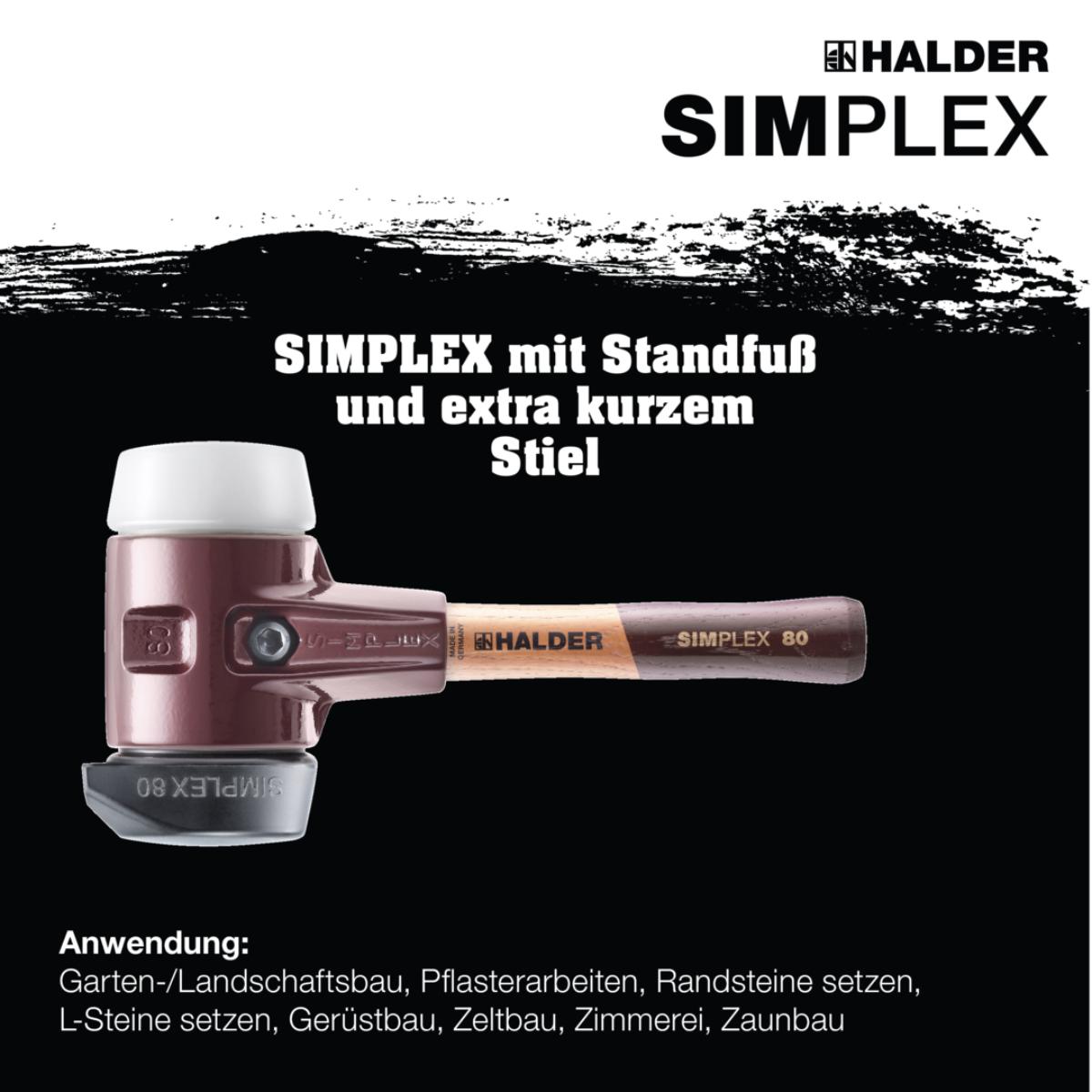 HALDER SIMPLEX - Schonhammer mit TE-Gehäuse und Holzstiel, Gummikomposition mit Standfuss
