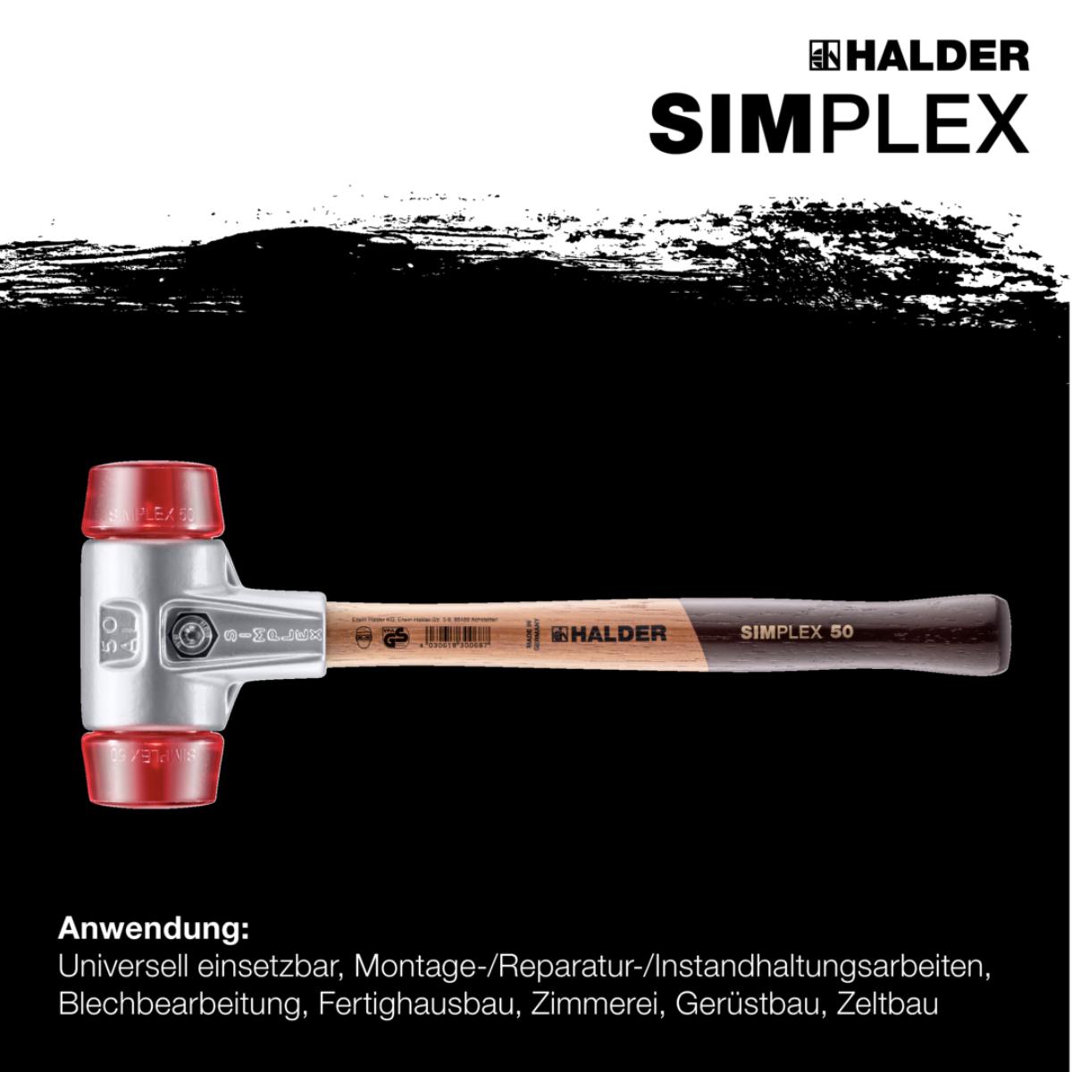 HALDER SIMPLEX - Schonhammer mit Aluminiumgehäuse und Holzstiel, Plastik