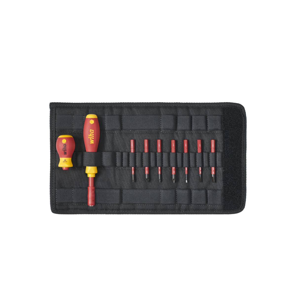 Wiha Schraubendreher und Bit Set slimVario Schlitz, Phillips, Pozidriv 10-teilges Set mit Falttasche
