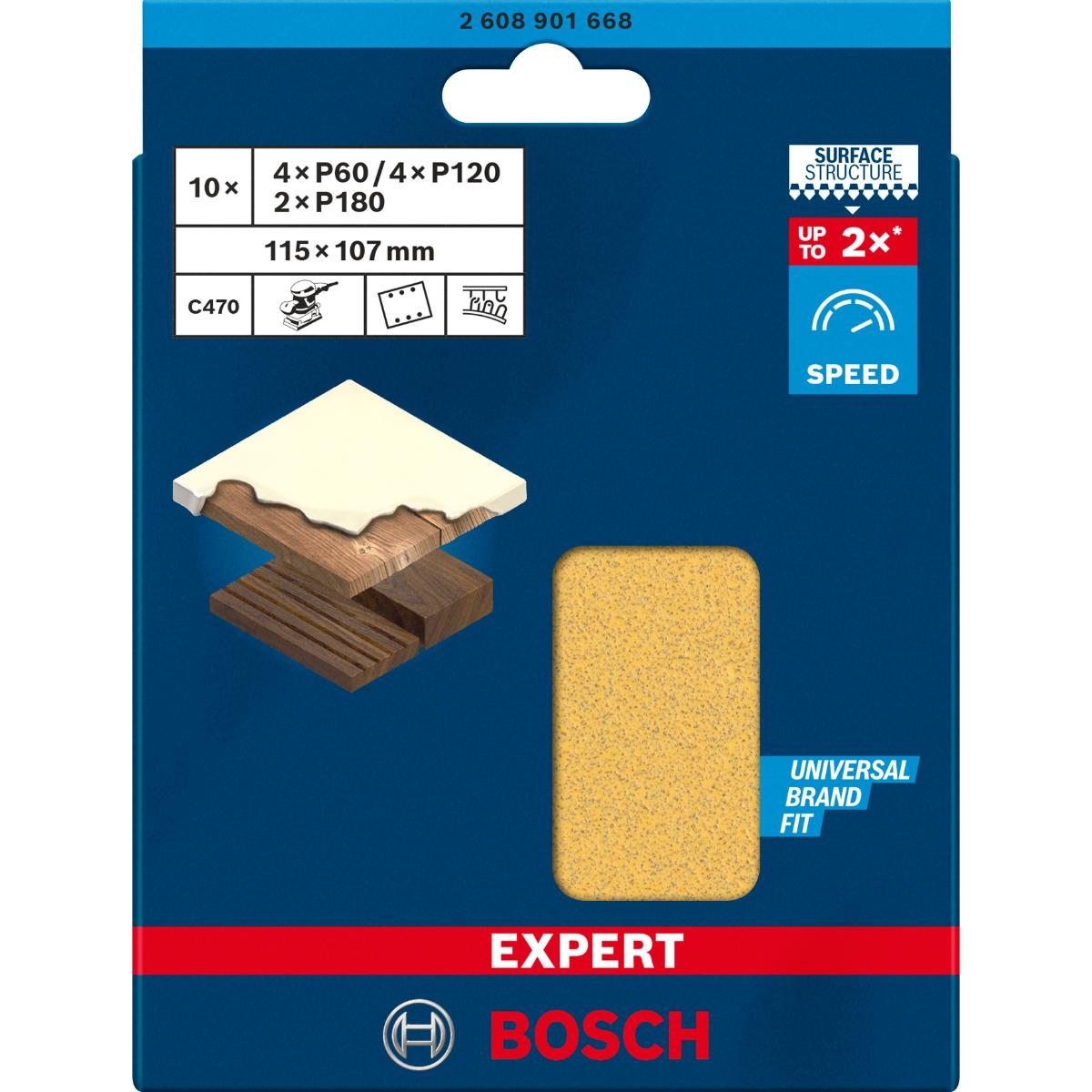 Bosch EXPERT C470 Schleifpapier-Set, 115 x 107 mm, K 60/120/180, 10 Stück
