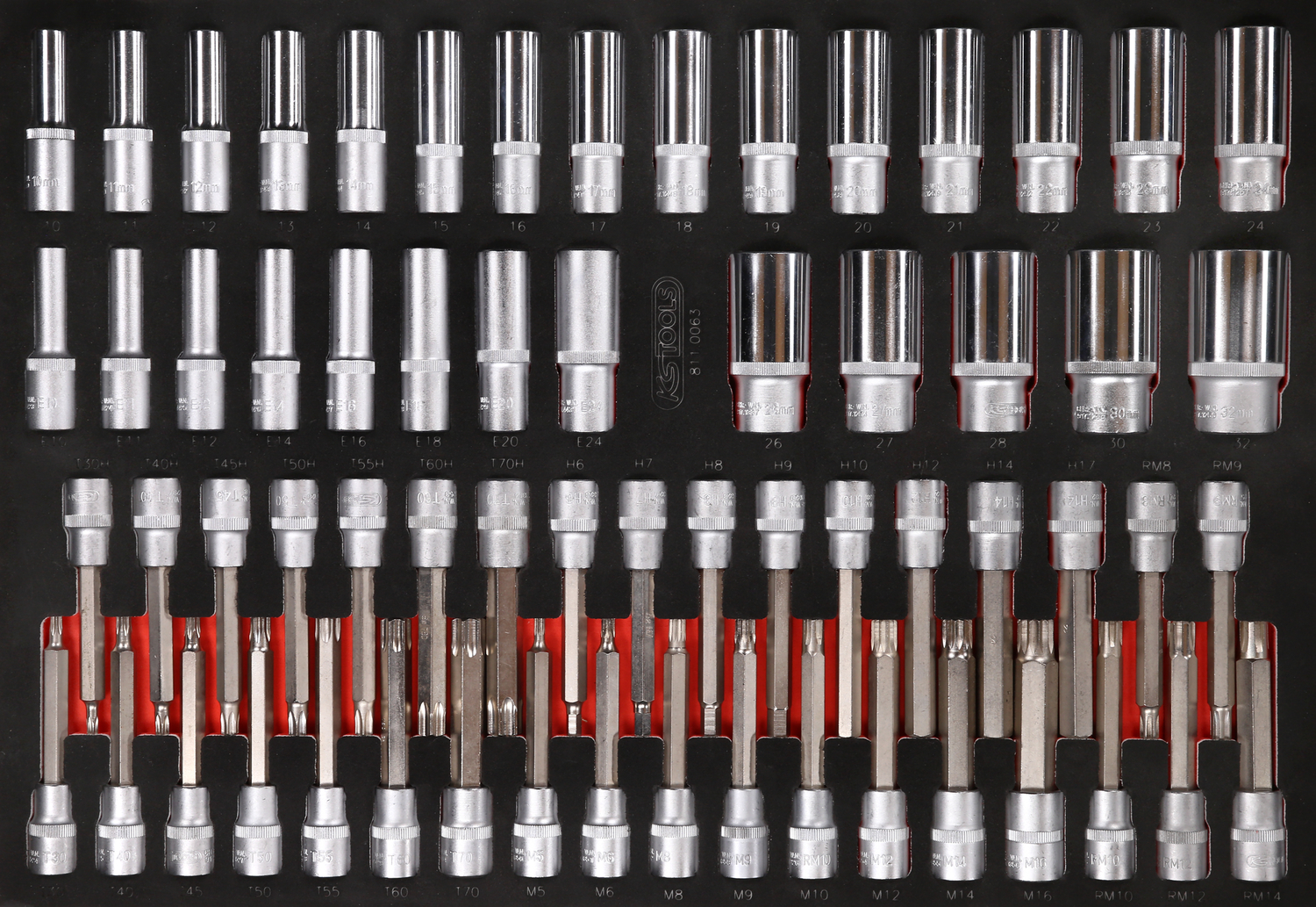 KS Tools 1-2'' Steckschlüssel- - und Bit-Stecknuss-Satz in Schaumstoffeinlage, 63-tlg