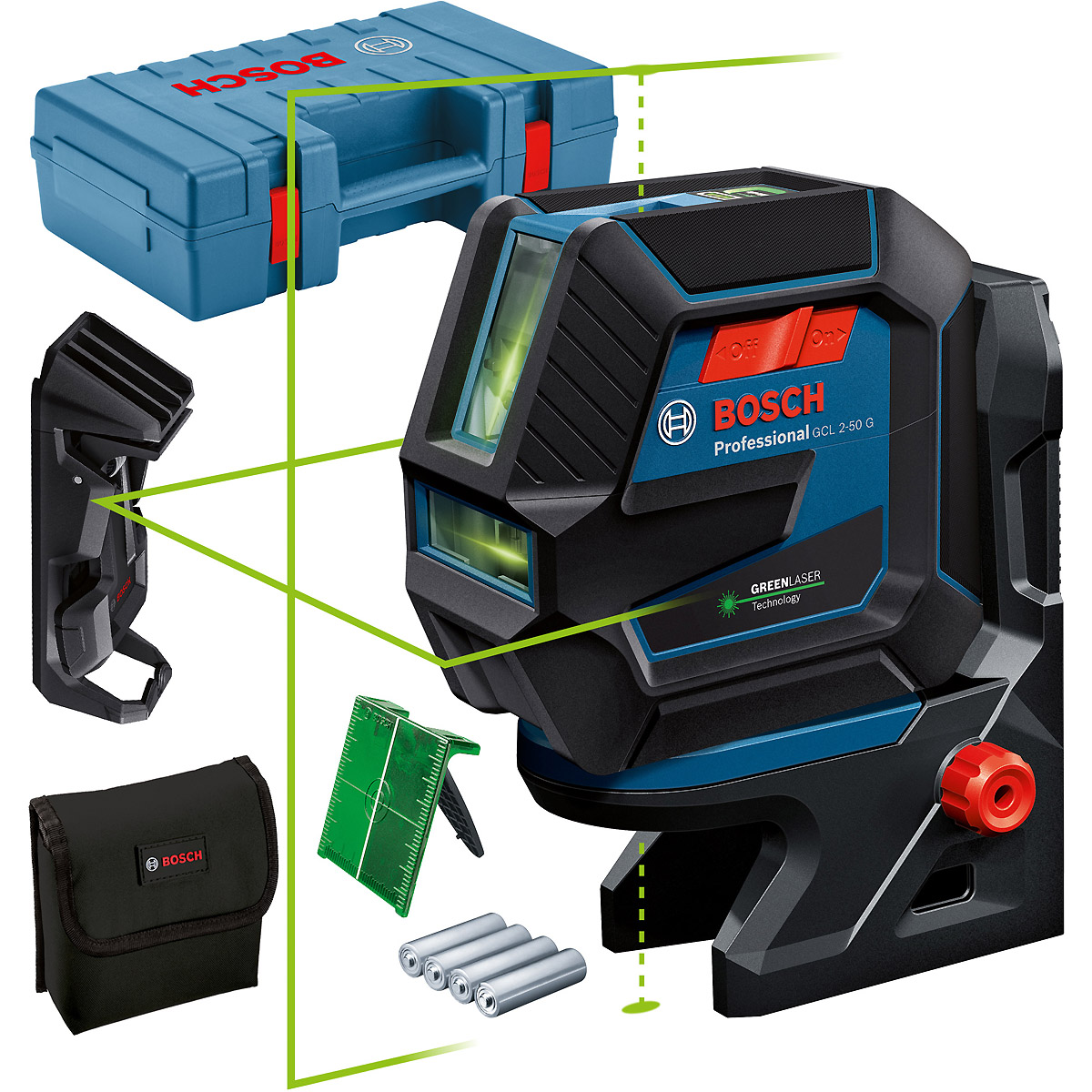 Bosch Kombilaser GCL 2-50 G mit Deckenklemme und Handwerkerkoffer