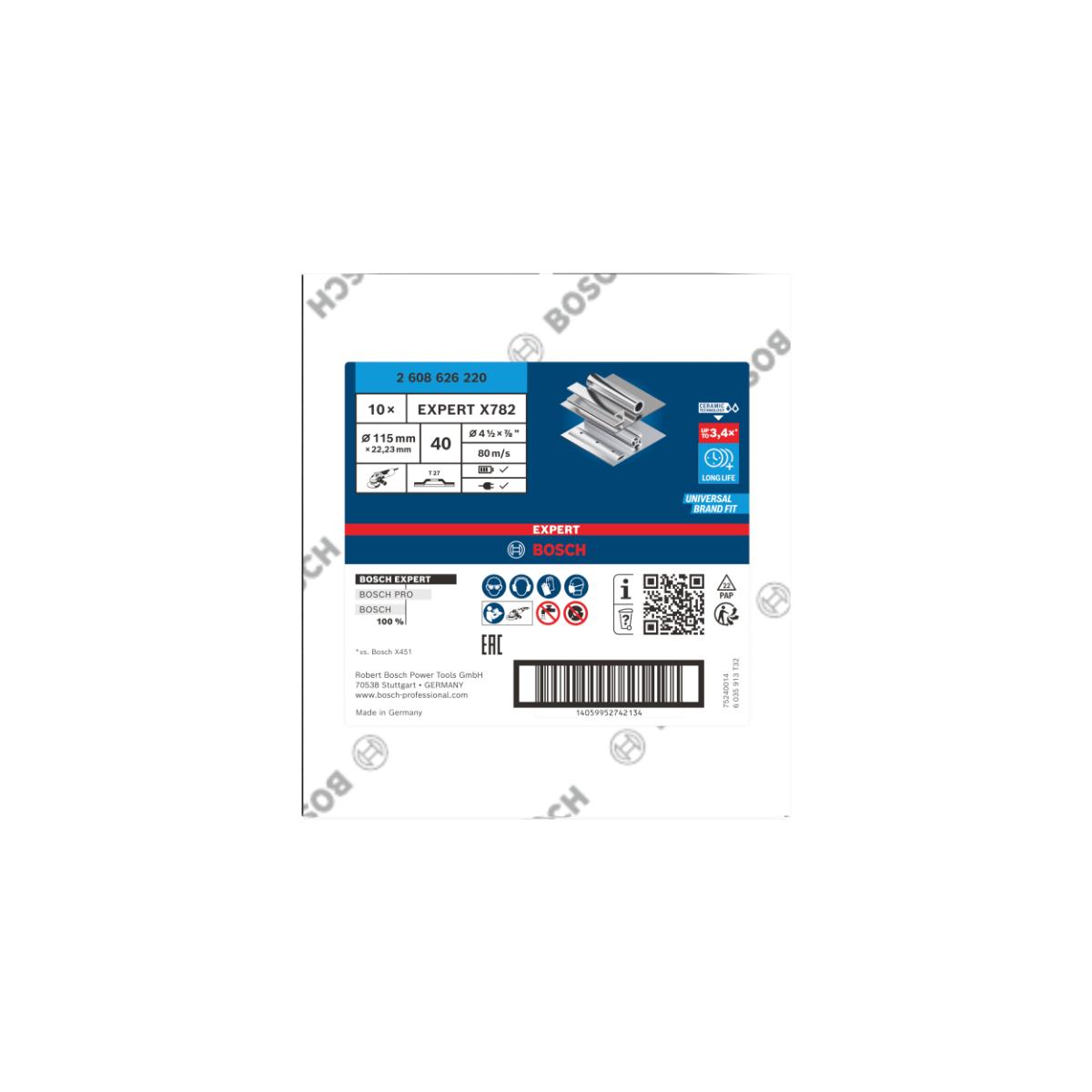 Bosch EXPERT X782 Fächerschleifscheibe Glasfaser, gerade, 115 mm, K40, Bohrung 22,23 mm