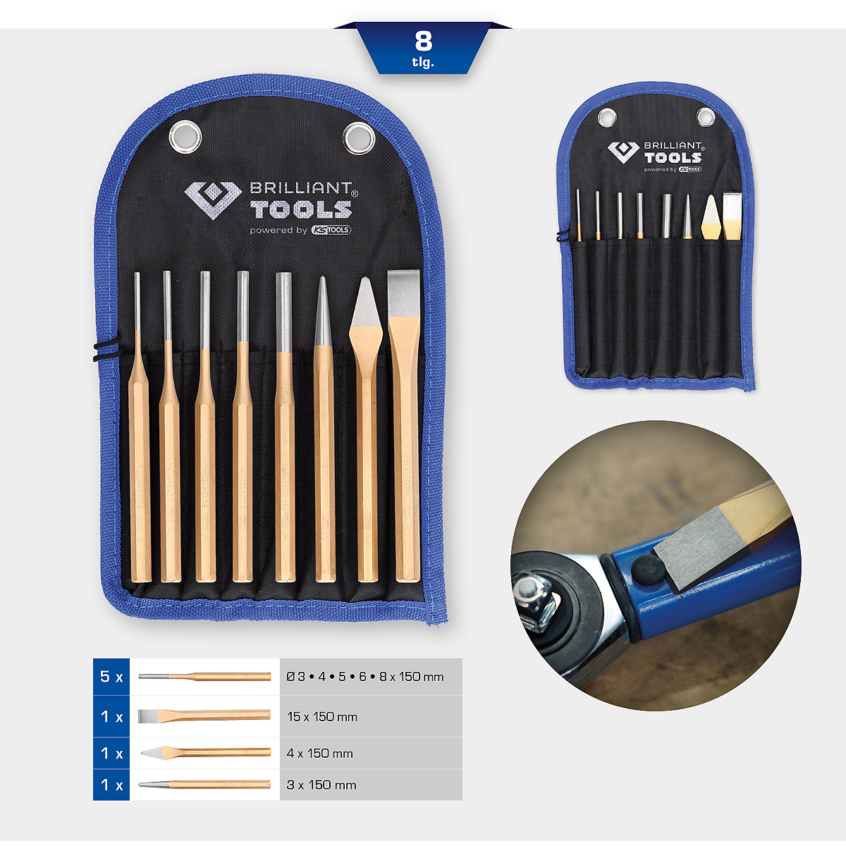 Brilliant Tools Meißel und Splintentreiber / Durchtreiber-Satz, 8-tlg