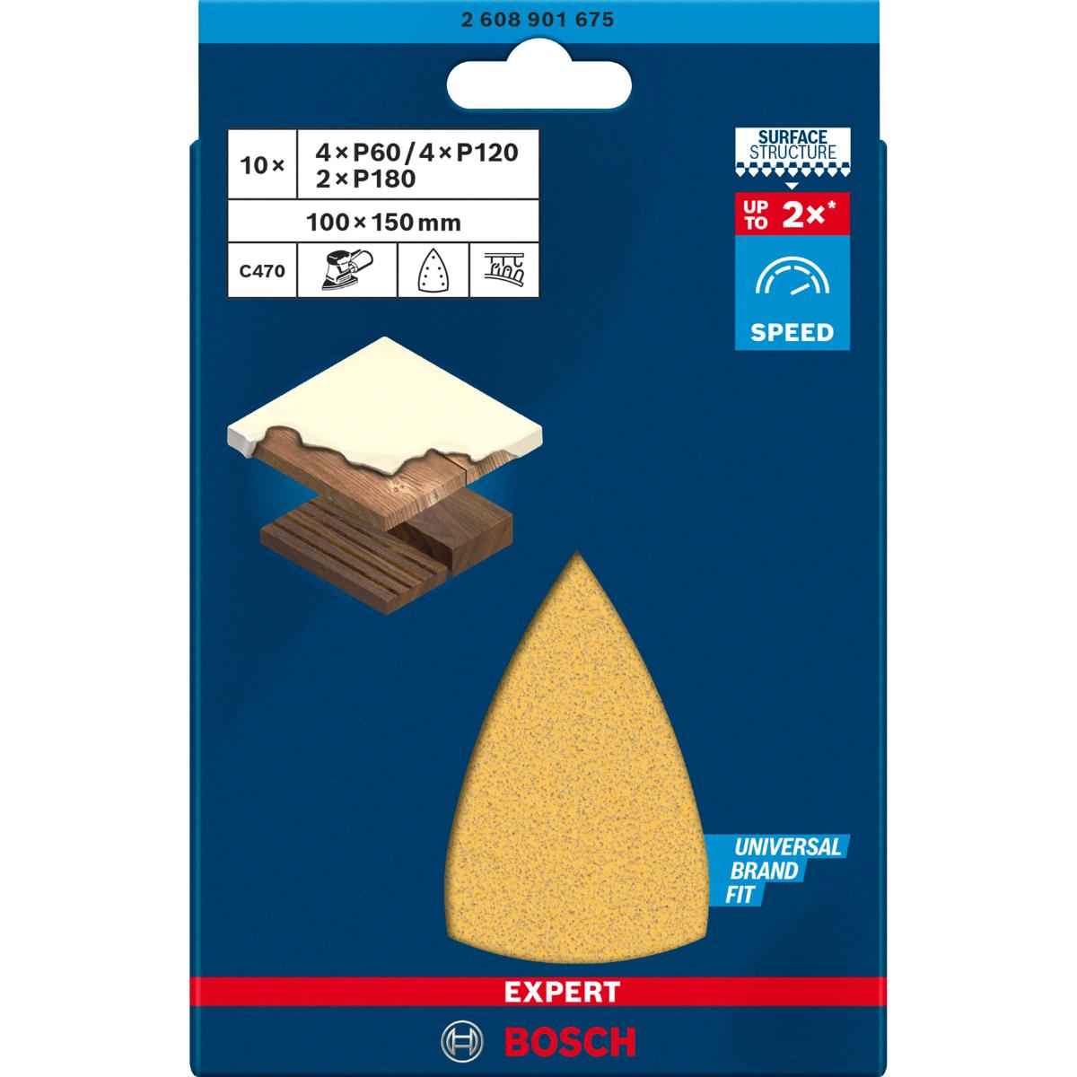 Bosch EXPERT C470 Schleifpapier-Set, 100 x 150 mm, K 60/120/180, 10 Stück