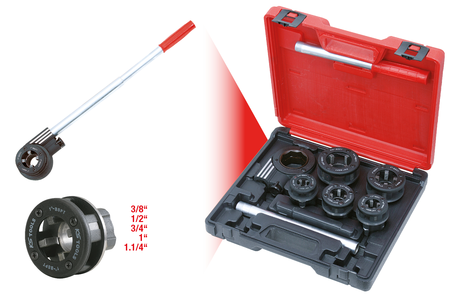 KS Tools Gewinde-Schneidkluppen-Satz 3/8"-1.1/4", 8-tlg