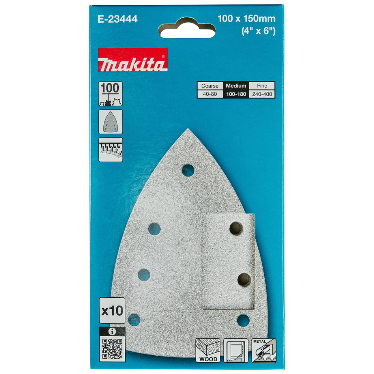 Makita Schleifpapier 100x150mm, Körnung A100,Klett, 7 Loch, 10 Stück