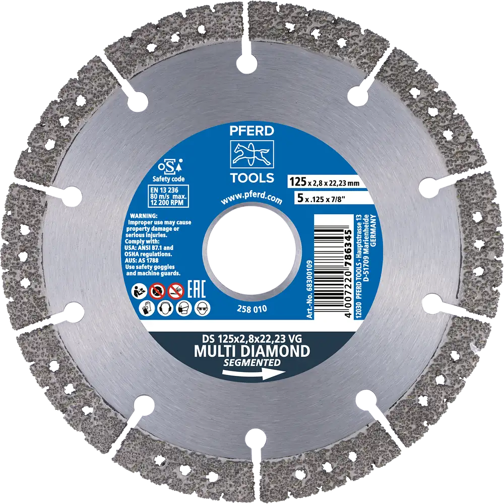 PFERD TOOLS Diamant-Trennscheibe DS 230x3,1x22,23 mm Vakuumgelötet für schnelles Trennen von Grau- und Sphäroguss