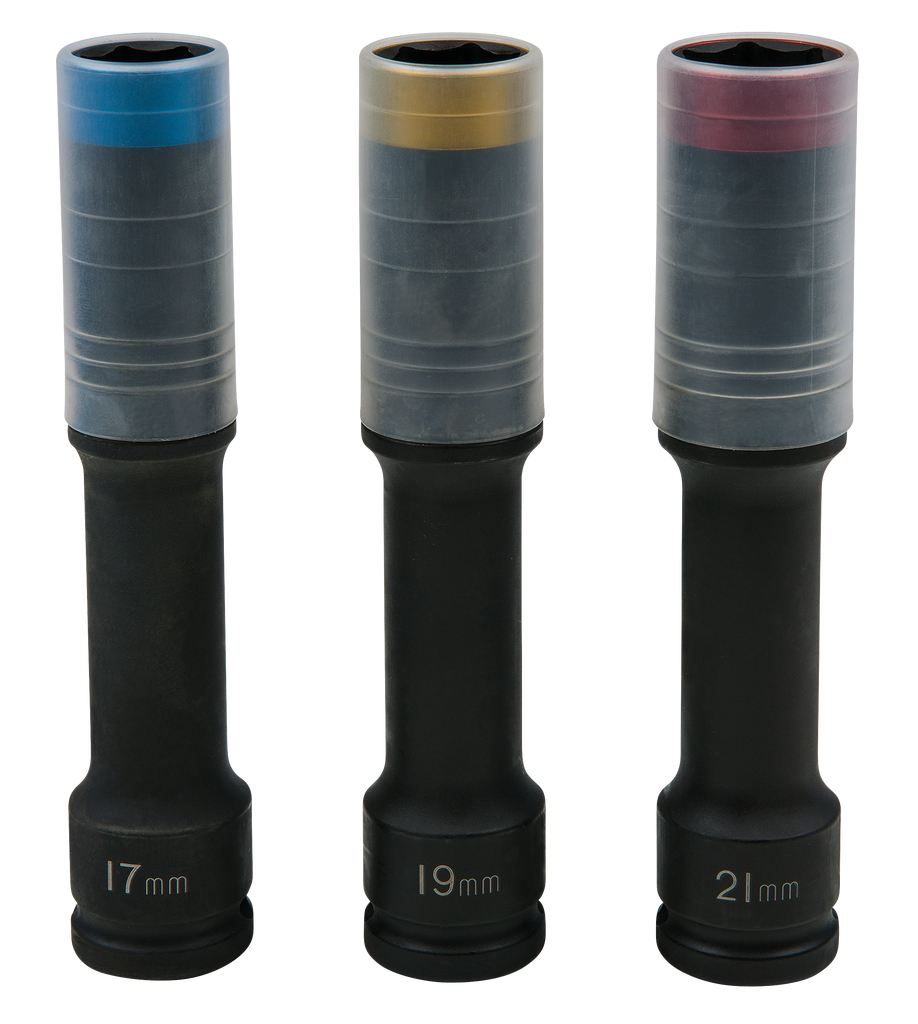 KS Tools SlimPOWER Alu-Felgen Kraft-Stecknuss-Satz, extra lang, 3-tlg, 1/2", 17, 19, 21mm