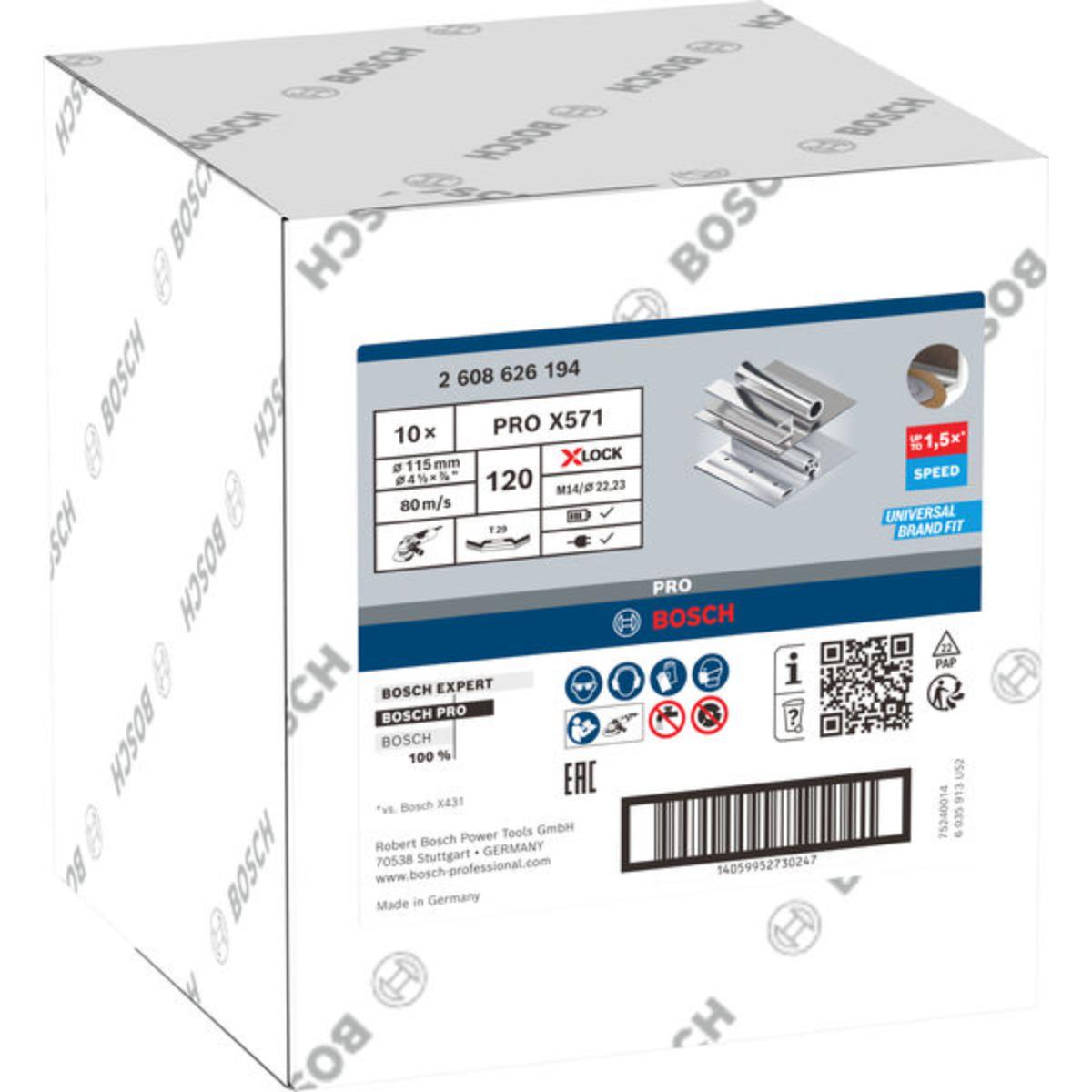 Bosch PRO X571 Fächerschleifscheibe, abgewinkelt, 115 mm, K120, X-Lock