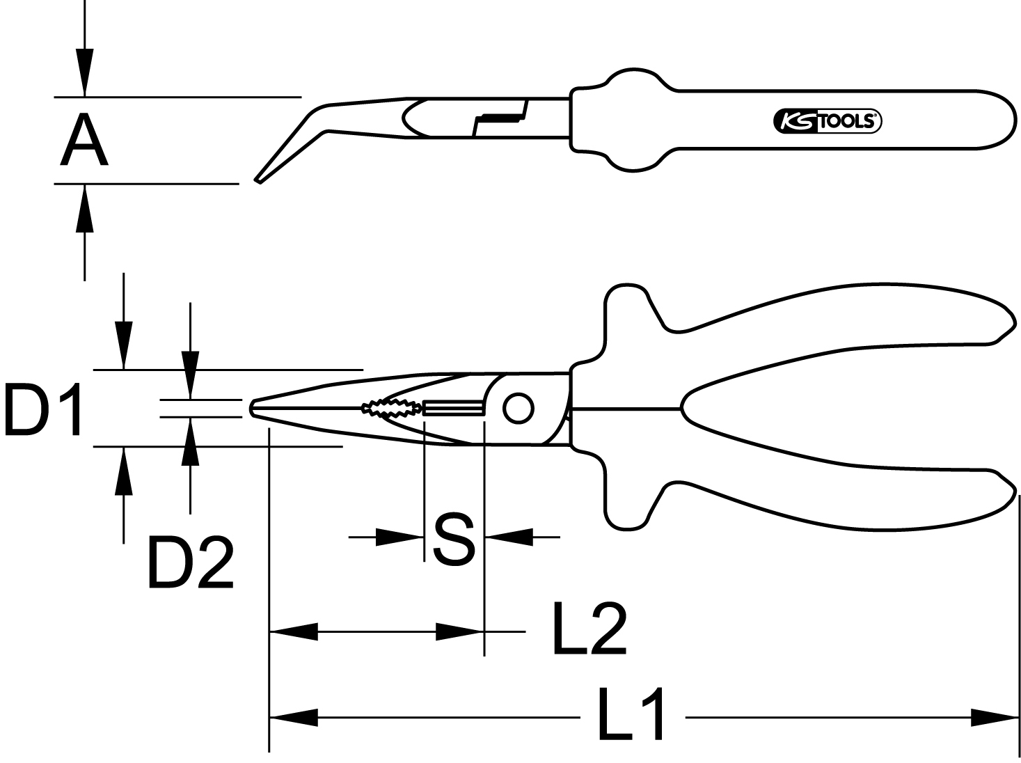 KS Tools 1000V Flachrundzange, beschichteter Arbeitskopf, gebogen, 200mm