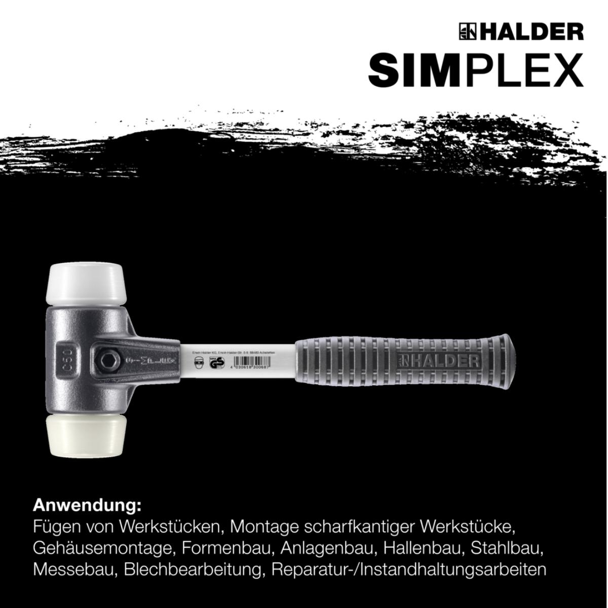 HALDER SIMPLEX - Schonhammer mit verstärktem Tempergussgehäuse und Fiberglasstiel, Superplastik