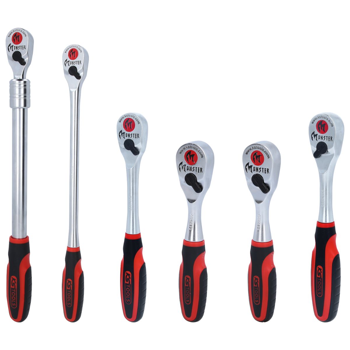 KS Tools Monster Umschaltknarren-Satz, 6-tlg 1/4" + 3/8" + 1/2"