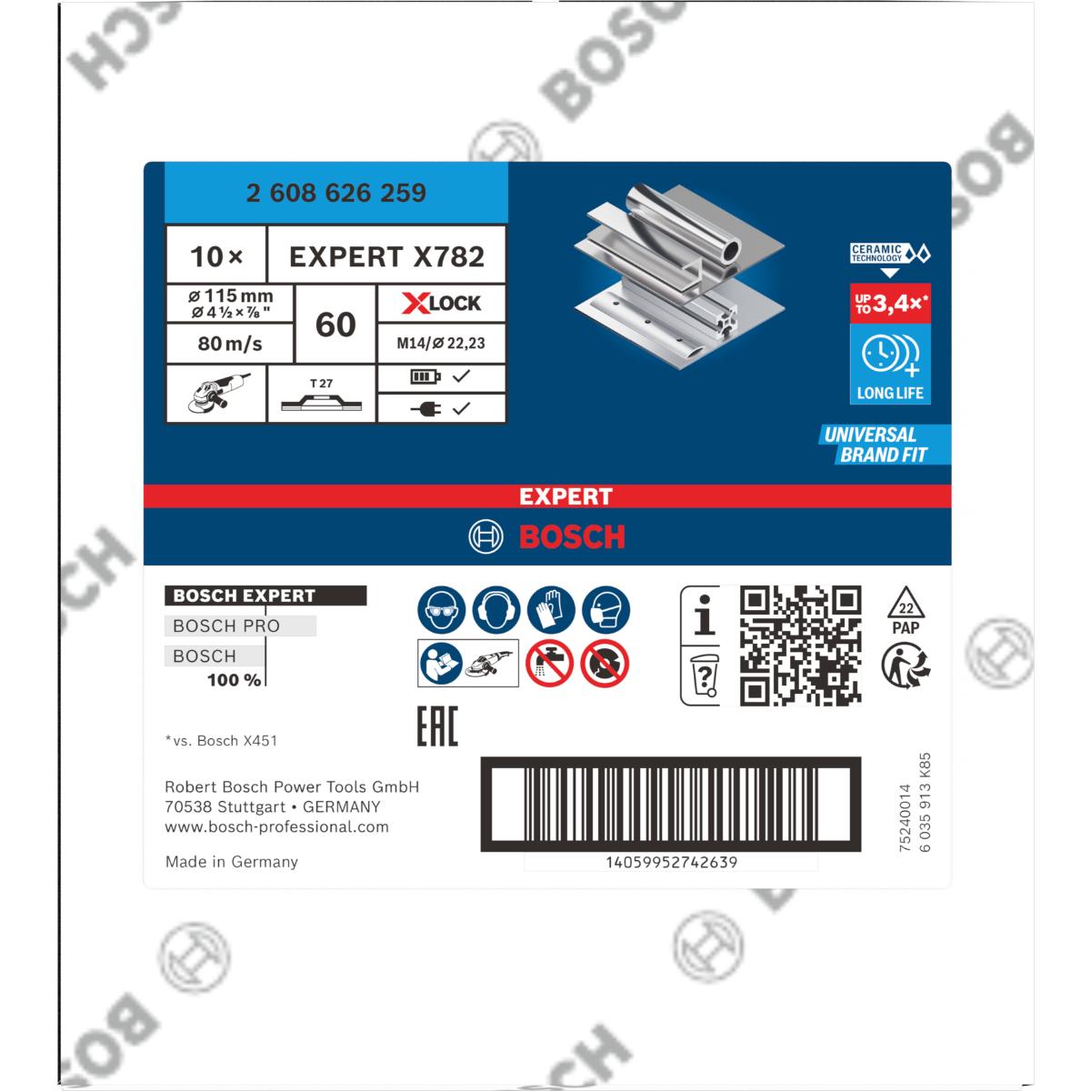 Bosch EXPERT X782 Fächerschleifscheibe Kunststoff, gerade, 115 mm, K60, X-Lock