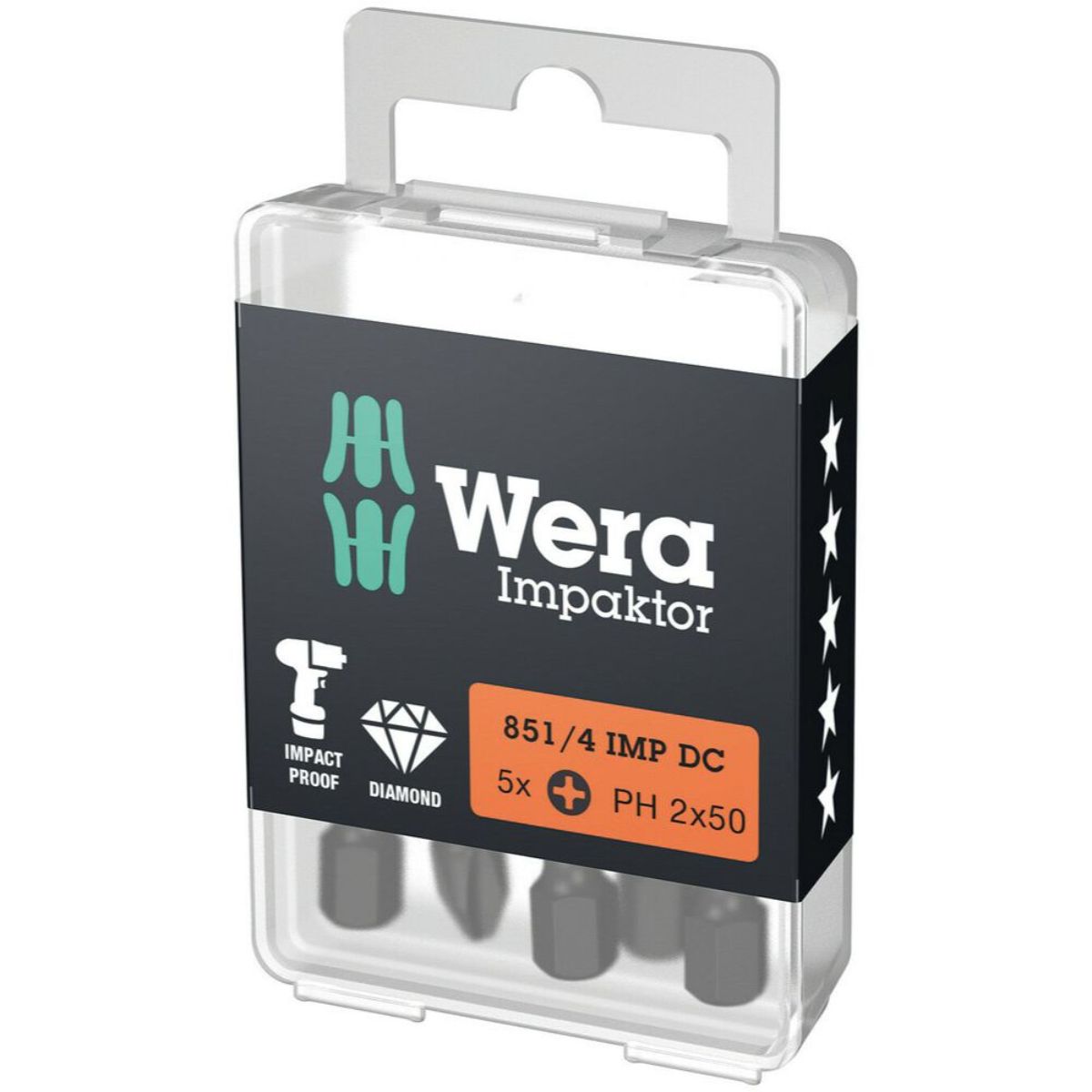 Wera 851/4 IMP DC PH DIY Impaktor PH Bits, PH 2 x 50 mm, 5-teilig