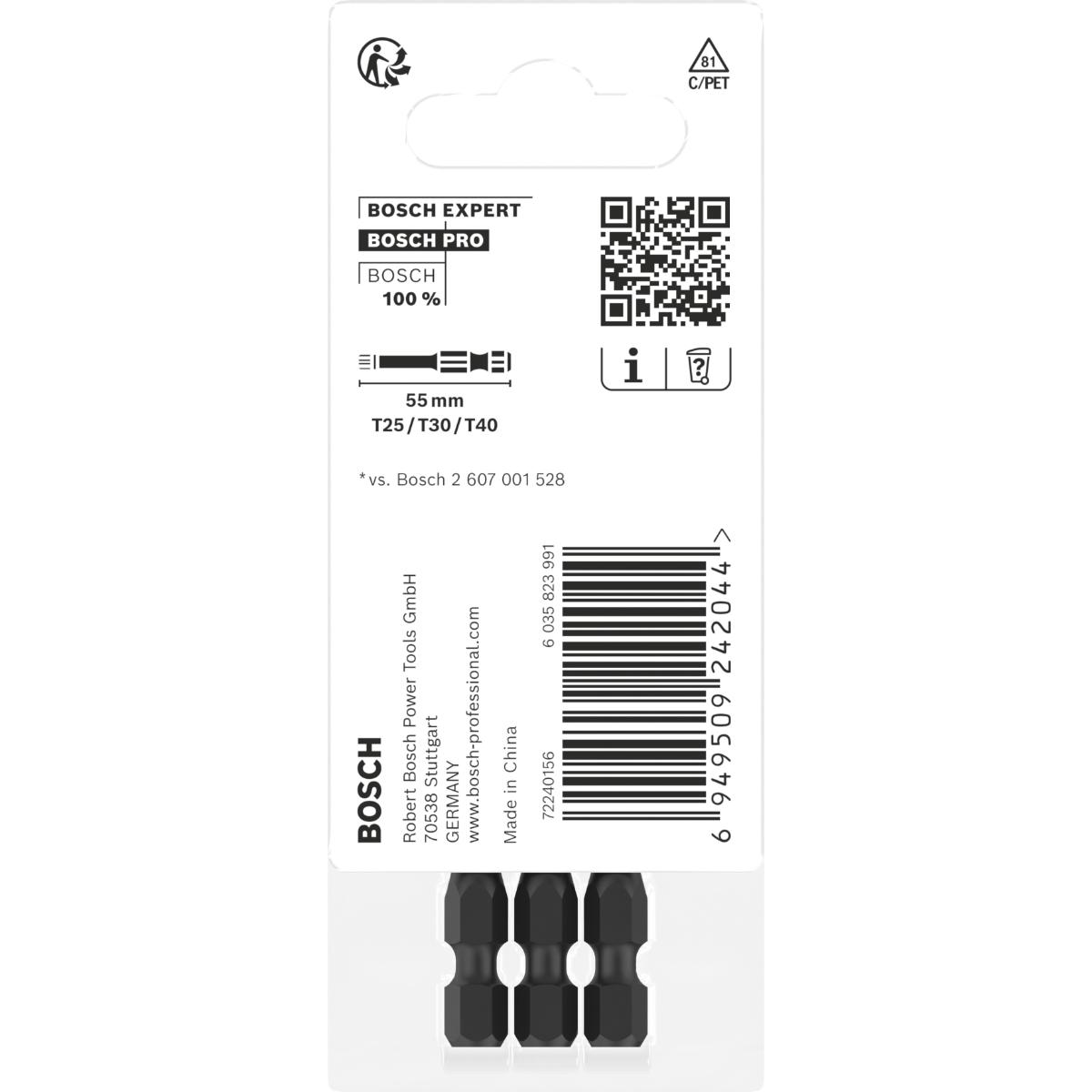 Bosch PRO Torx Impact Bit,T25,T30,T40,55 mm, 3-teiliges Set
