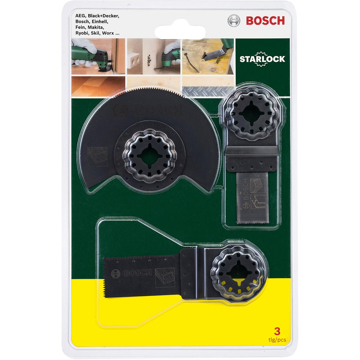 Bosch Starlock Starter-Set Holz, 3-teilig, für Multifunktionsgeräte