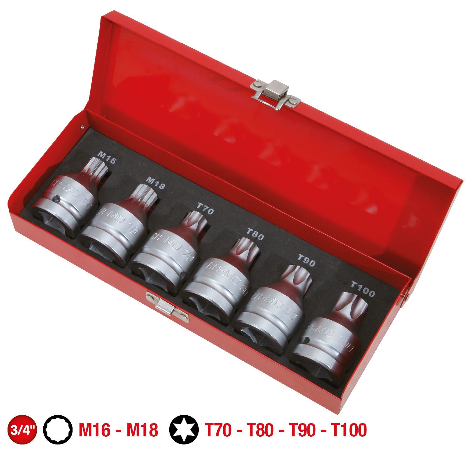 KS Tools 3/4" Kraft-Bit-Stecknuss-Satz, 6-tlg, Torx+Vielzahn, mit Bohrung