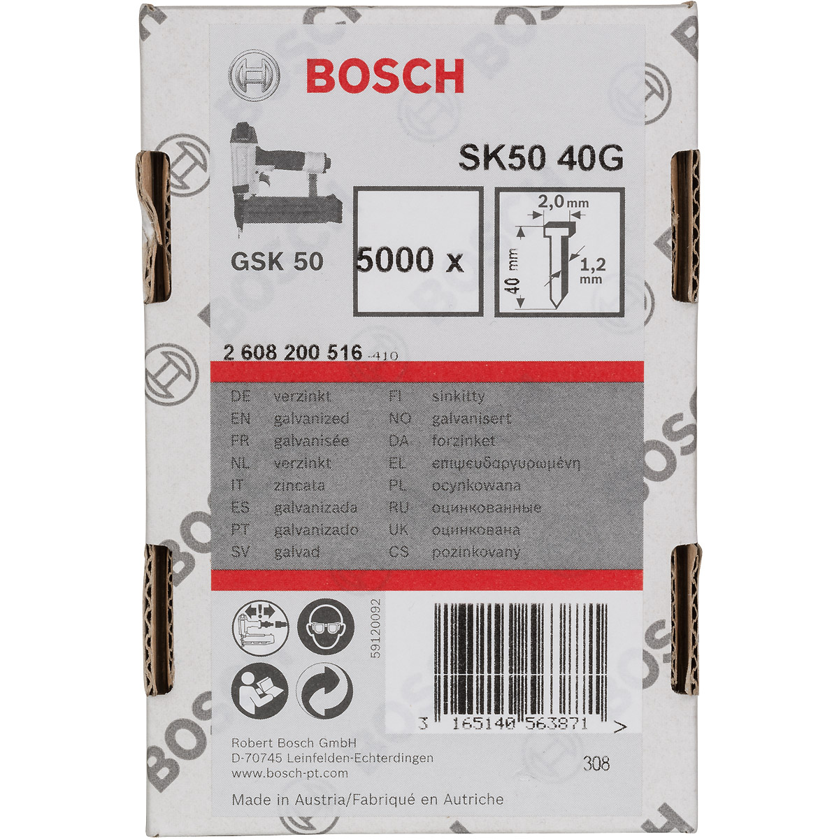 Bosch Senkkopf-Stift SK50 16G, Drahtmaß 1,2 mm, verzinkt