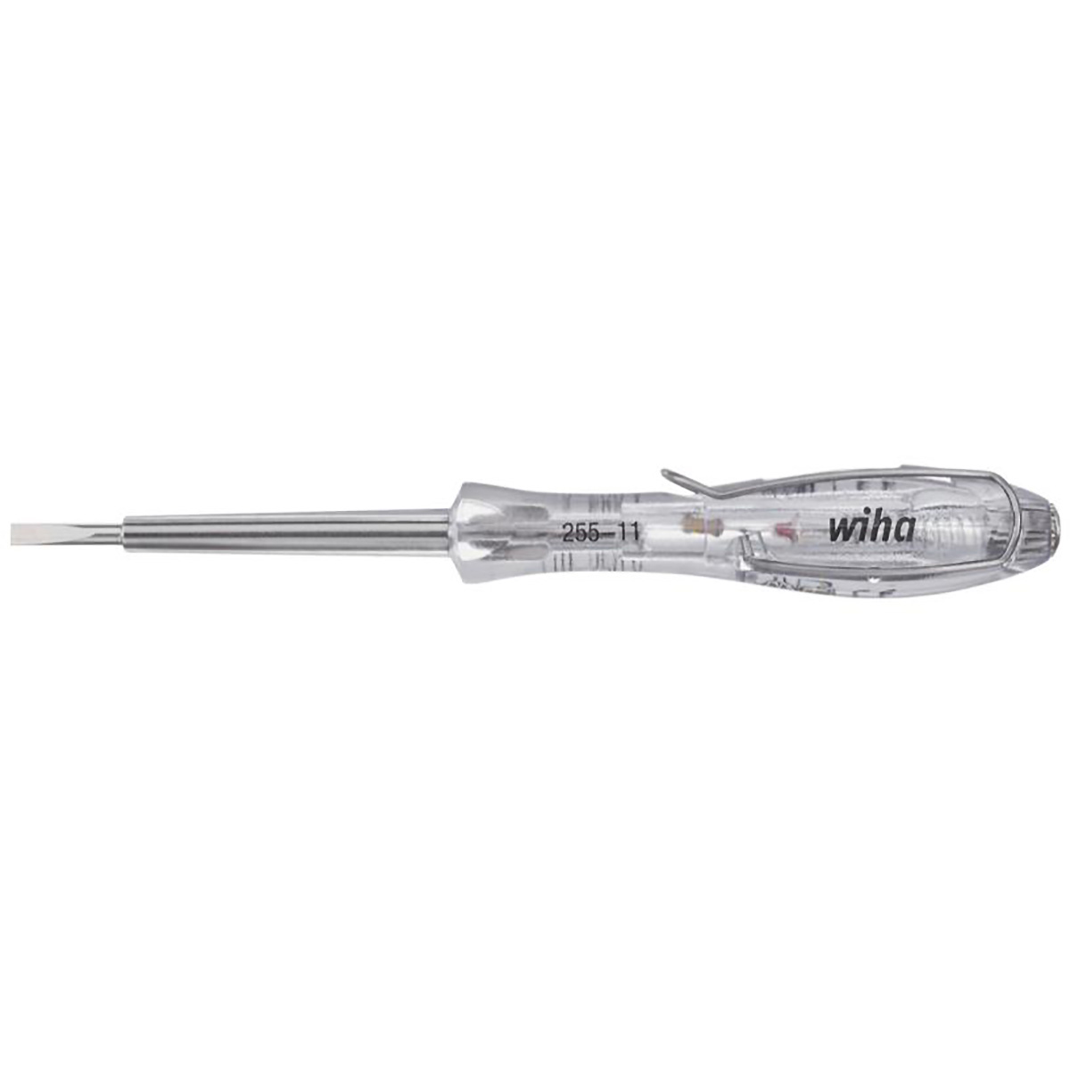 Wiha Spannungsprüfer SoftFinish einpolig, 110 - 250 Volt Schlitz transparent, mit Ansteckclip - 10 Stück
