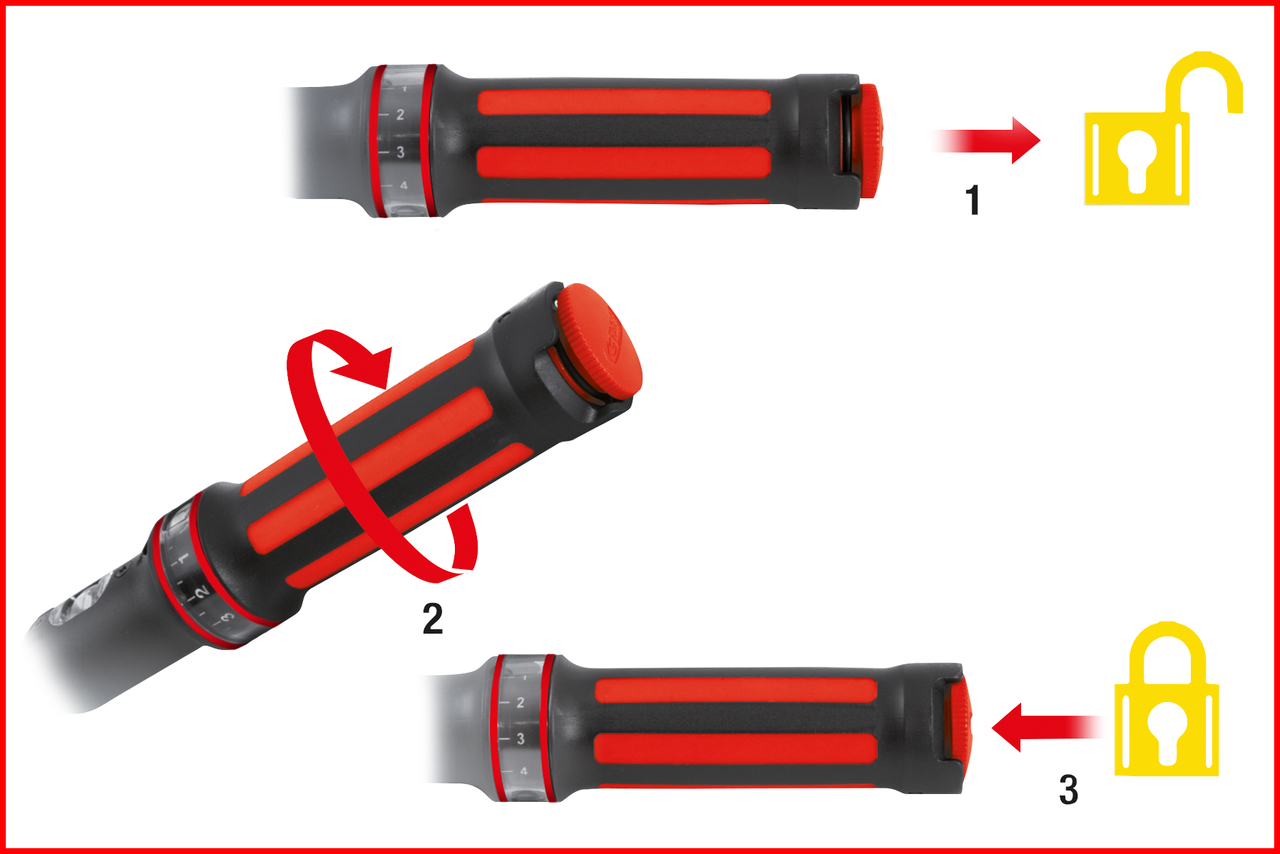 KS Tools 1/2" ERGOTORQUE®precision Ratschen-Drehmomentschlüssel, 40-200Nm, rot