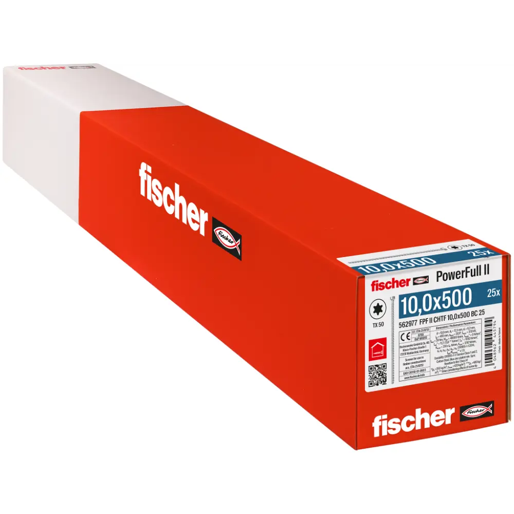 Fischer Vollgewindeschraube 10,0x500 PowerFull FPF II CHTF 10 BC, Vollgewinde, Zylinderkopf, TX