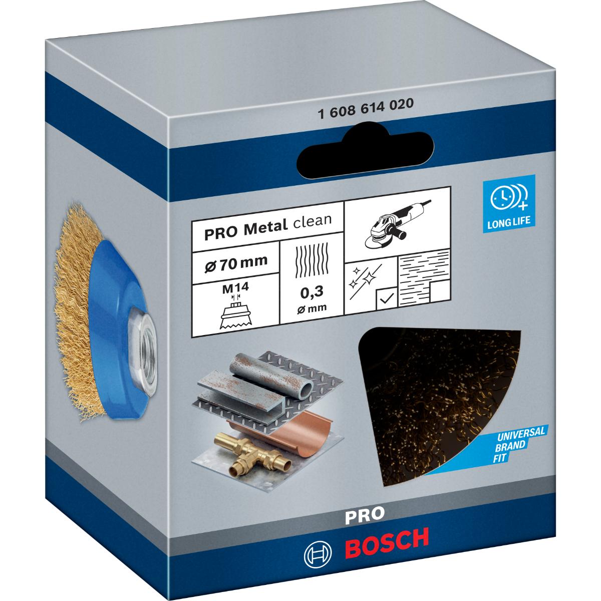 Bosch PRO Topfbürste, Messing, gewellter Draht, 70 mm, 0,3 mm, 12500 U/ min, M 14
