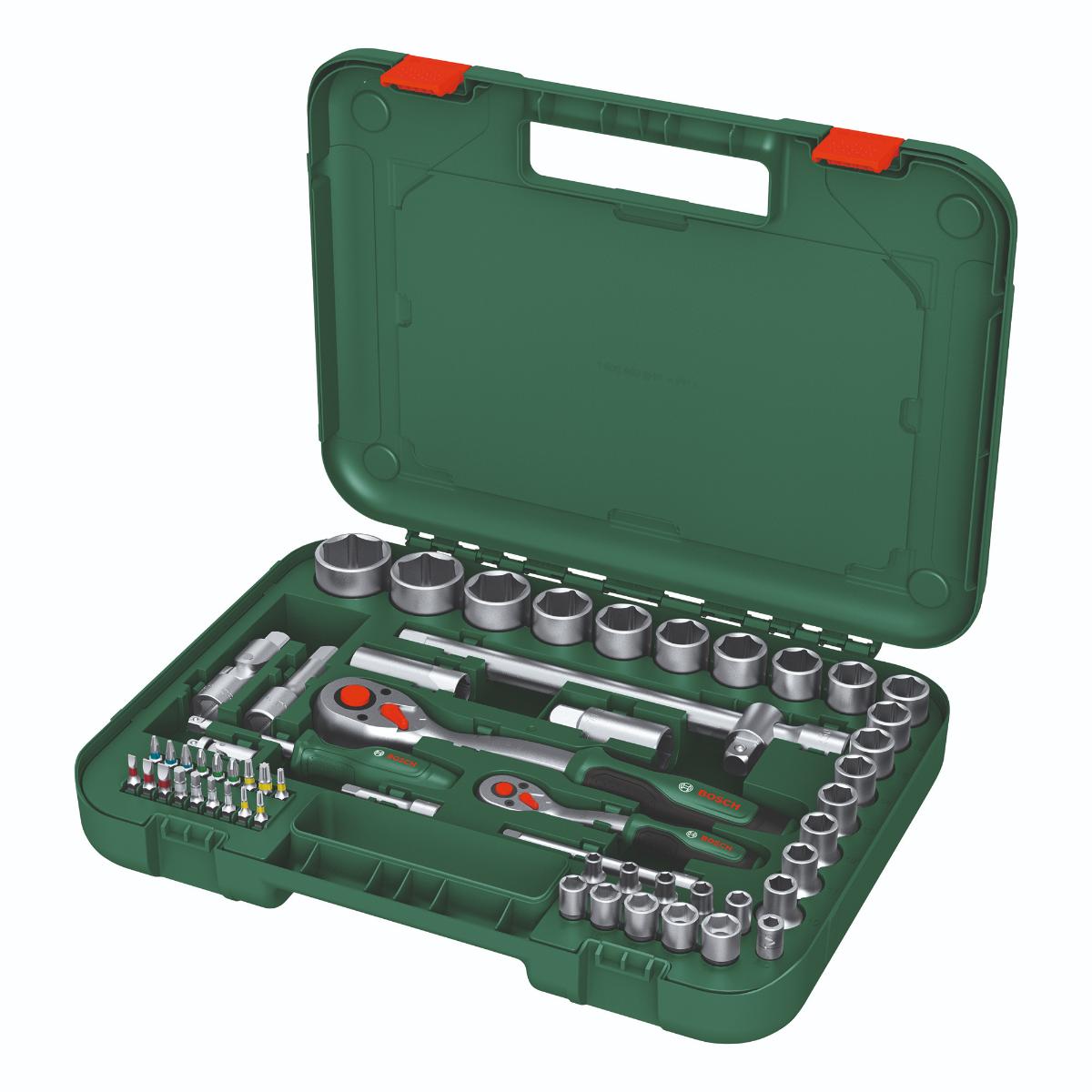 Bosch 1/4 Zoll + 1/2 Zoll Ratschen, 57-teiliges Set