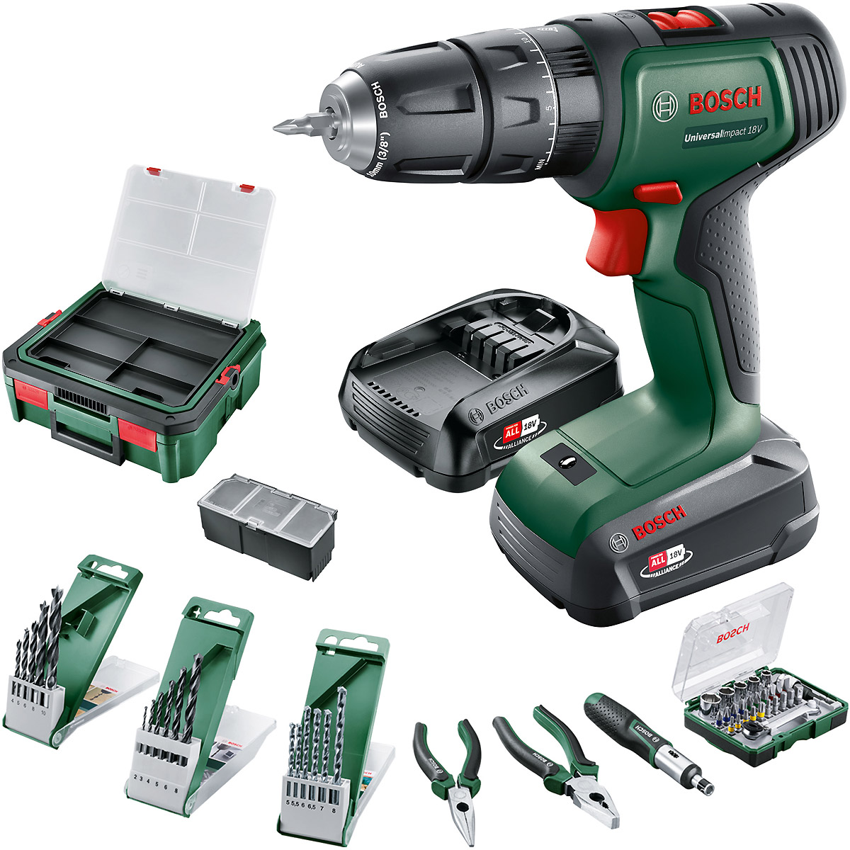 Bosch Akku-Zweigang-Schlagbohrschrauber UniversalImpact 18V + SystemBox 2