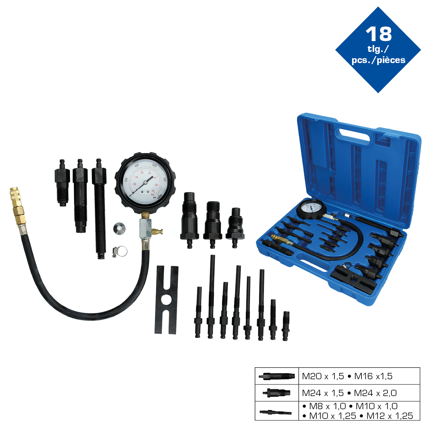 Brilliant Tools Kompressionstester-Satz für Diesel Motoren, 18-tlg - BT581000