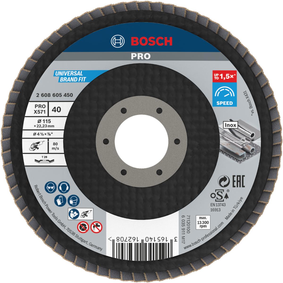 Bosch PRO Fächerschleifscheibe X571 Best for Metal, gewinkelt, Glasgewebe