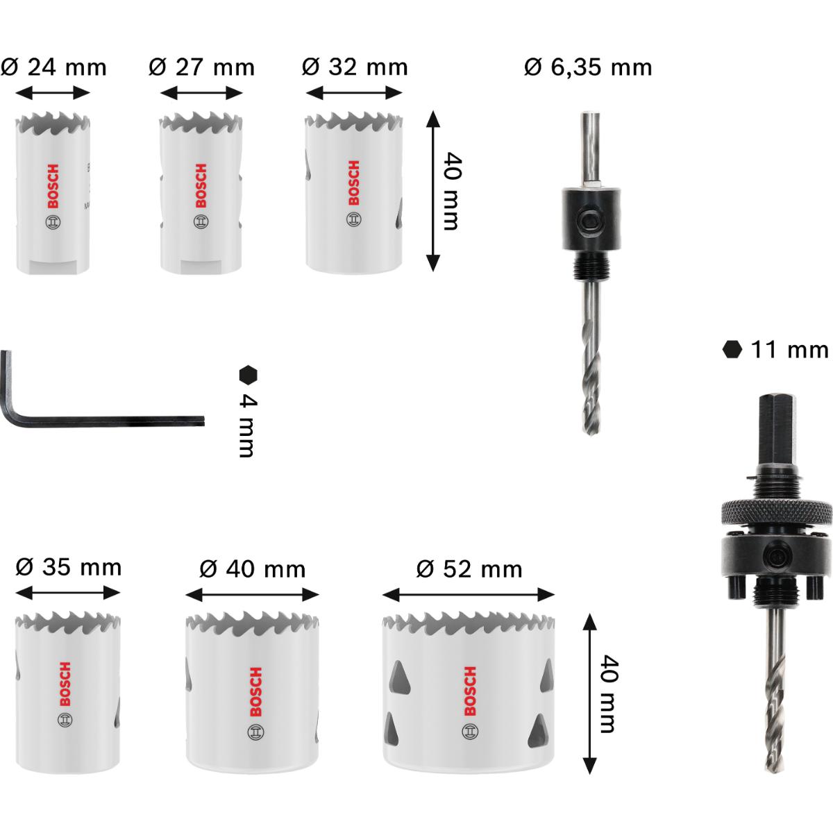 Bosch Multi Material Lochsägen mit Gewinde, 24, 27, 32, 35, 40, 52 x 40 mm, 9-teiliges Set