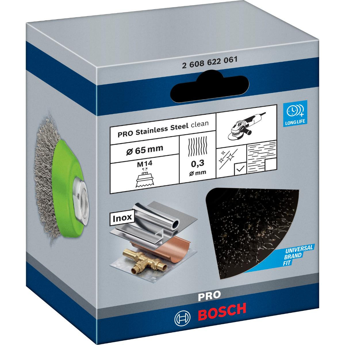 Bosch PRO Topfbürste, Edelstahl, gewellter Draht, M14, 8500-12500 U/min