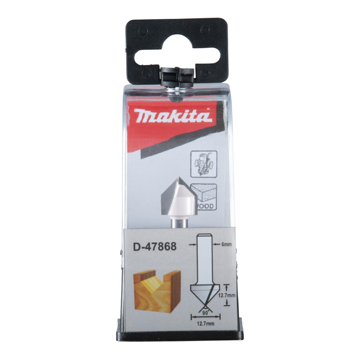 Makita V-Nutfräser Ø 6 mm Schaft - Ø 12,7 mm Fräser - 45 mm Gesamtlänge - 90° Winkel