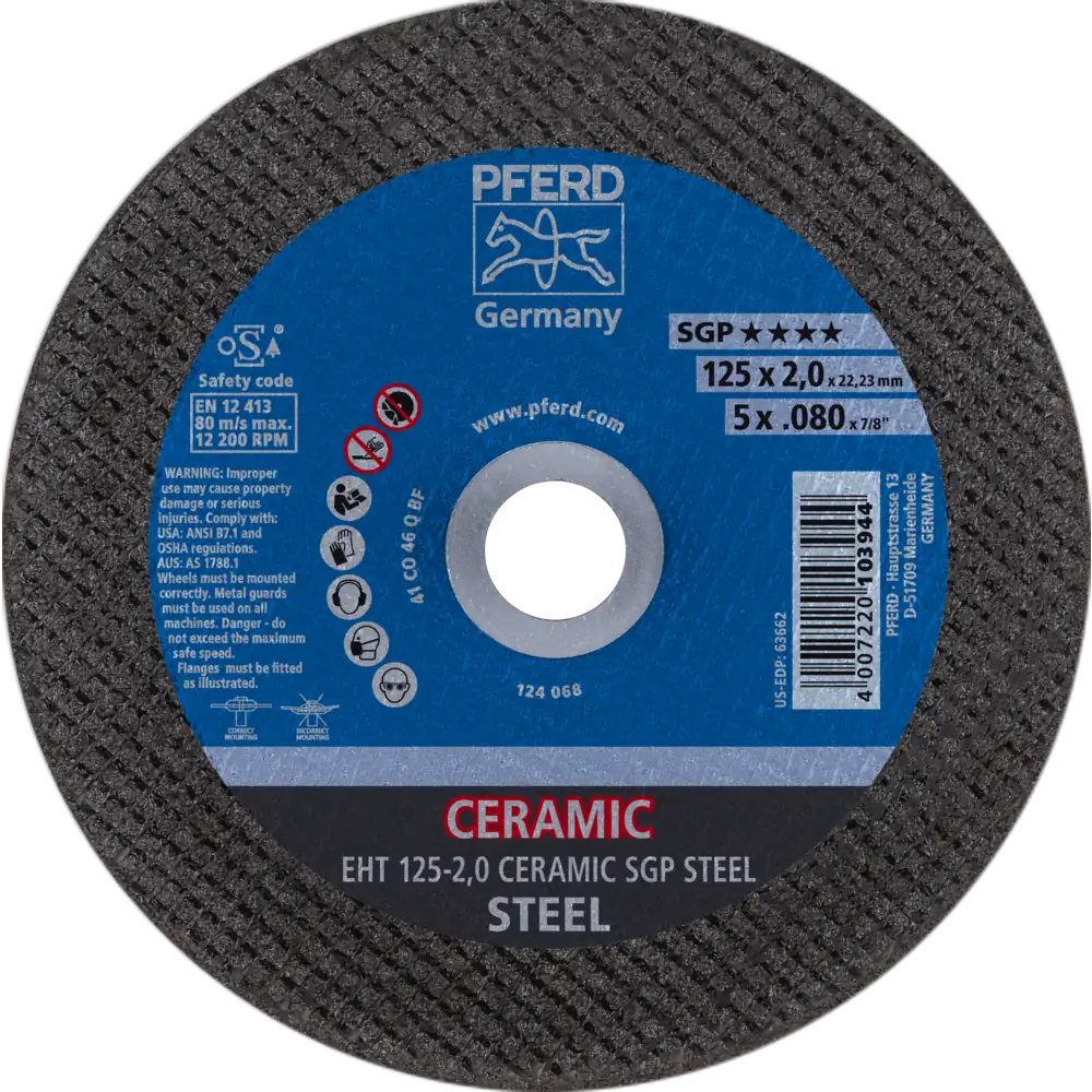 PFERD TOOLS Trennscheibe EHT gerade CERAMIC Speziallinie SGP STEEL für Stahl