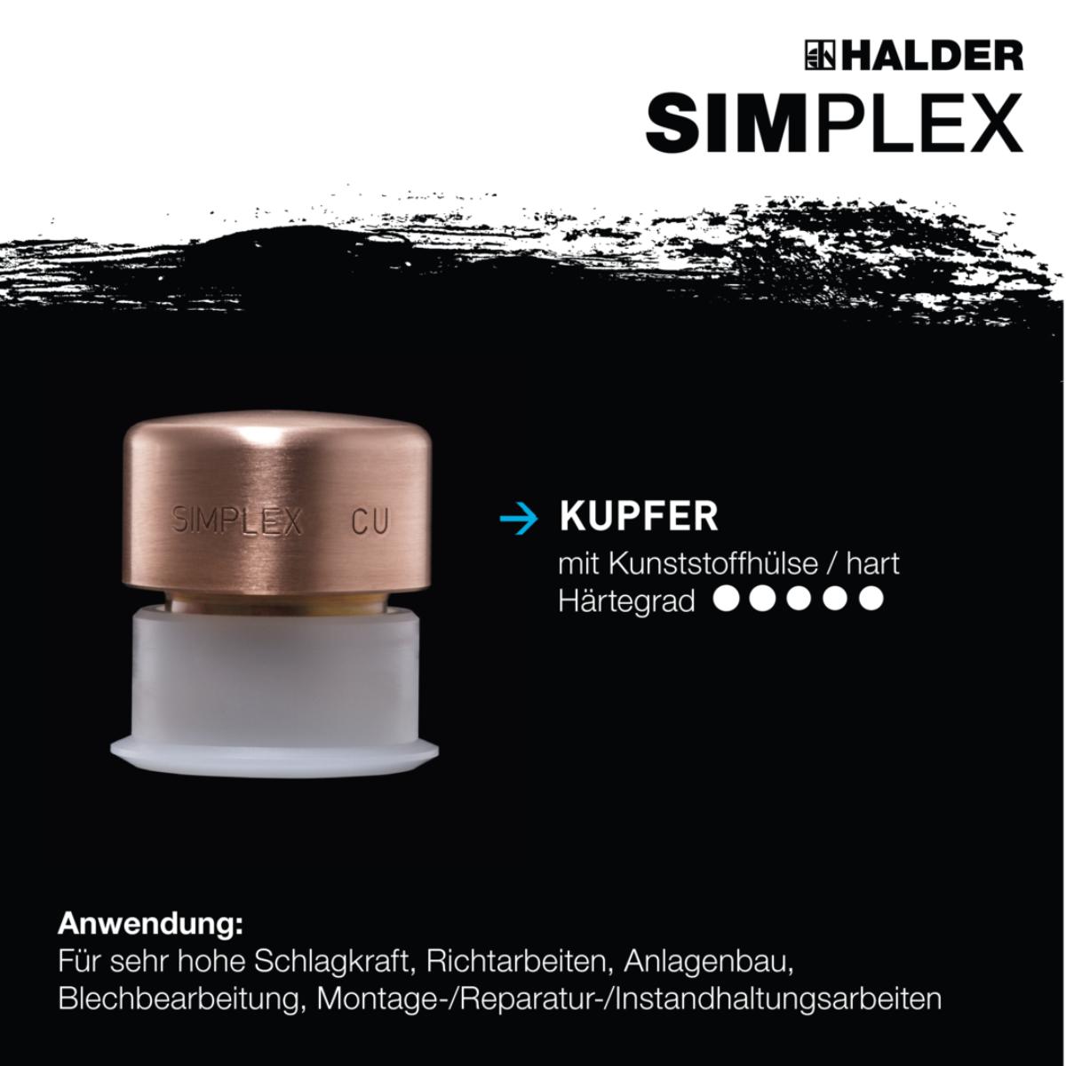HALDER SIMPLEX - Schonhammer mit verstärktem TE-Gehäuse und Fiberglasstiel, Kupfer / Weichmetall
