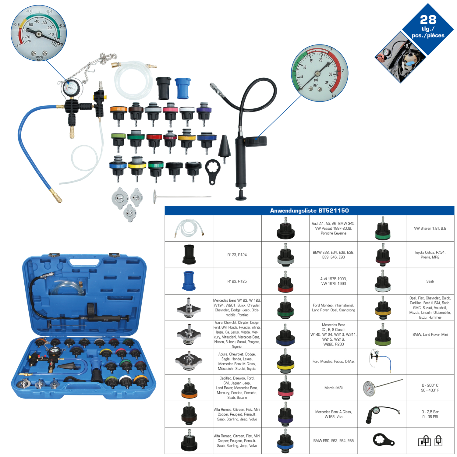Brilliant Tools Master Kühlsystem-Diagnose-Satz, 28-tlg - BT521150