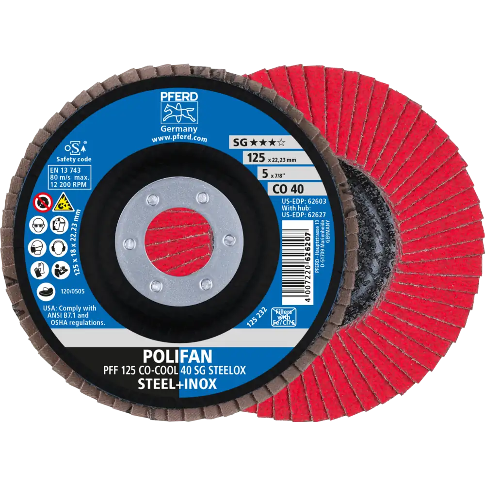PFERD TOOLS POLIFAN Fächerscheibe PFF flach CO-COOL SG STEELOX Stahl/Edelstahl