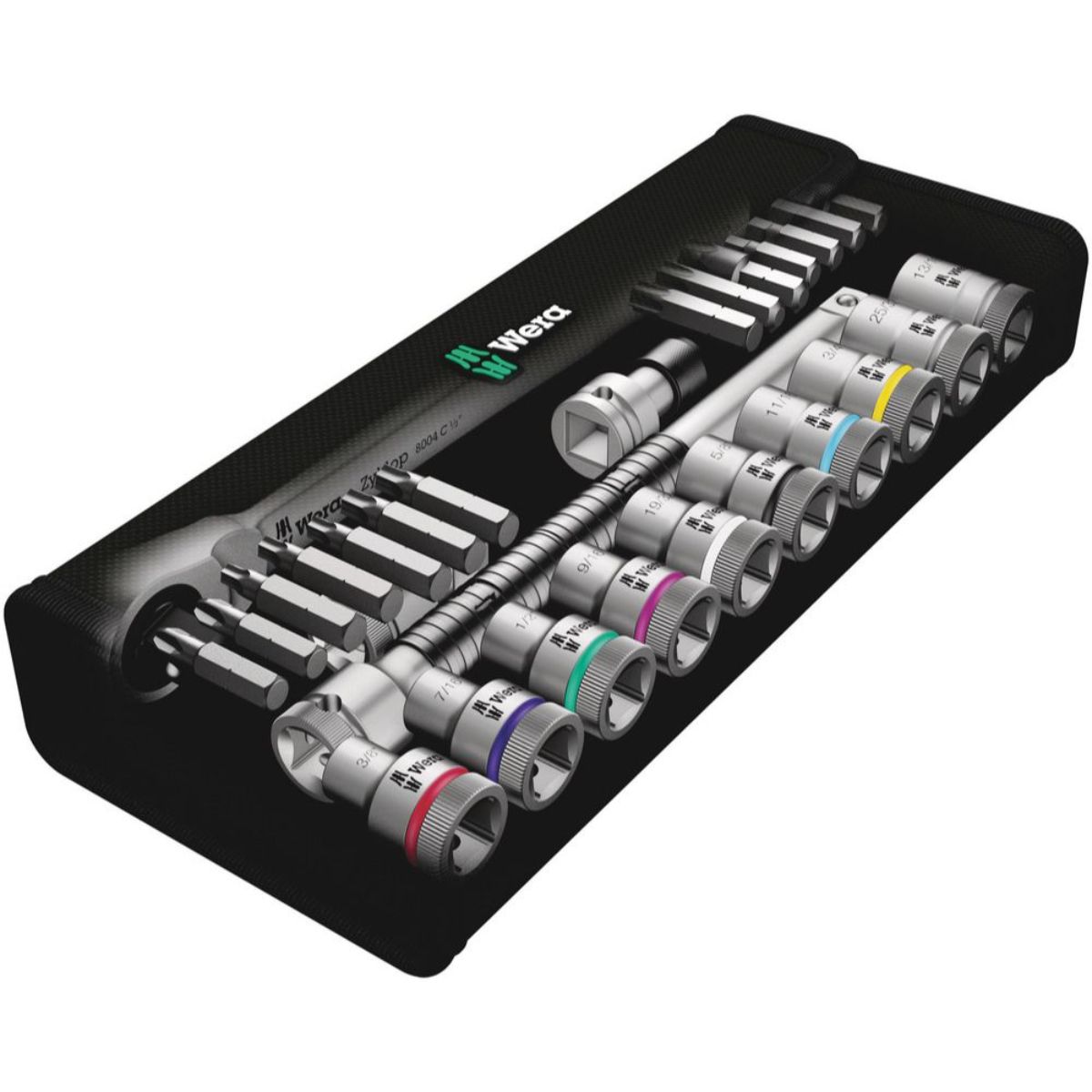 Wera 8100 SC 11 Zyklop Metal-Knarrensatz, Umschalthebel, 1/2"-Antrieb, zöllig, 28-teilig