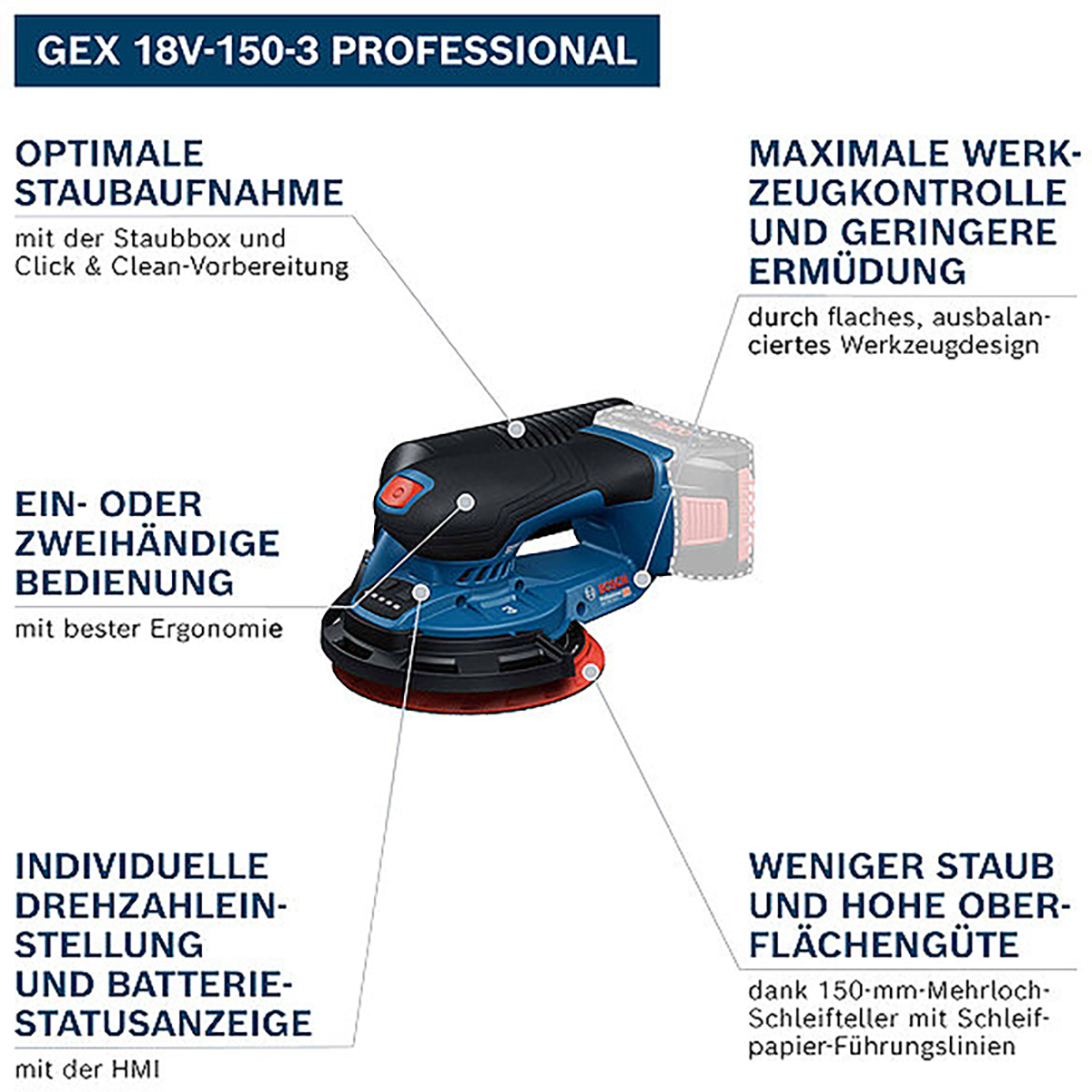 Bosch Akku-Exzenterschleifer GEX 18V-150-3, L-BOXX 162