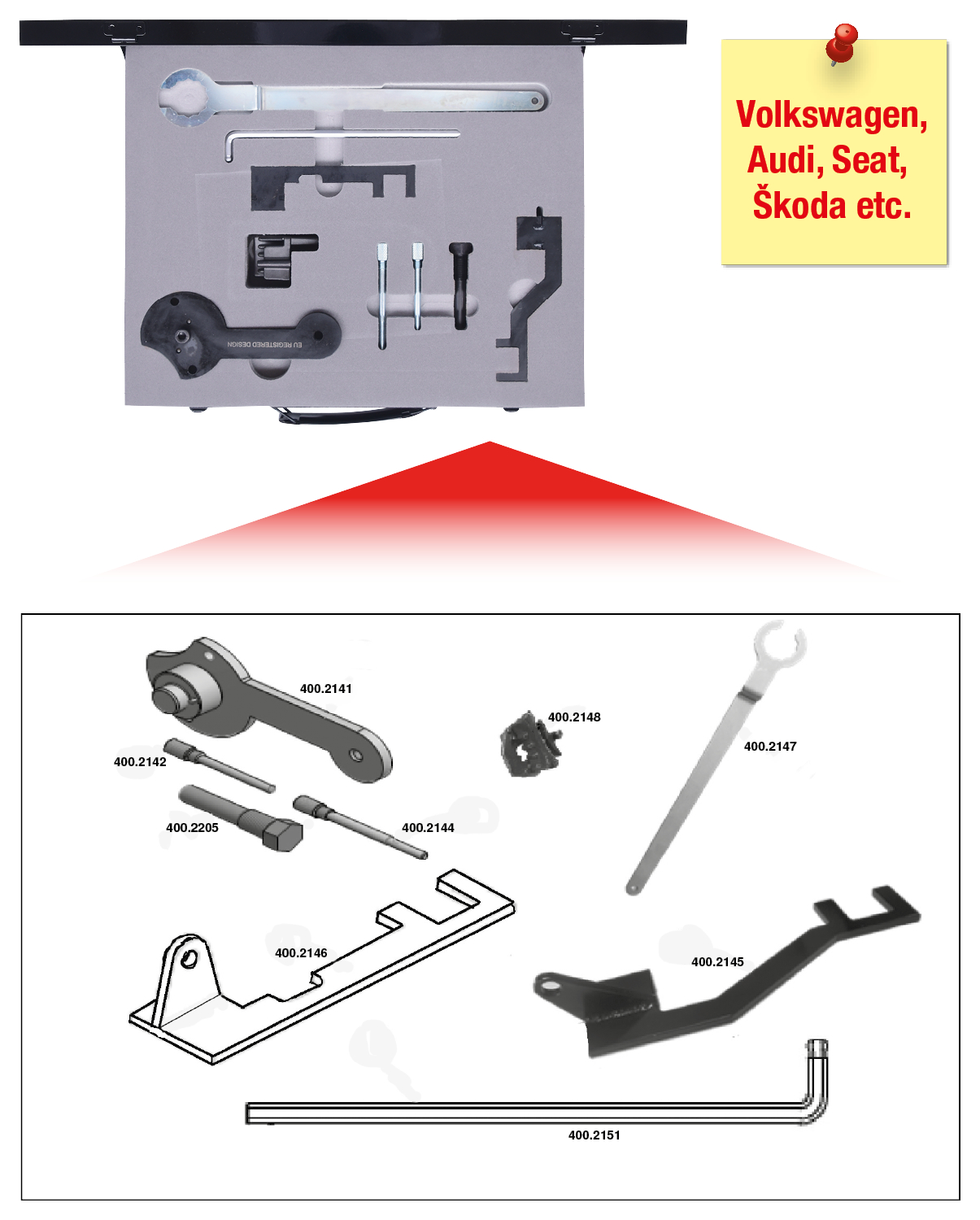 KS Tools Motoreinstell-Werkzeug-Satz für VAG, 9-tlg, Audi, Seat, Škoda, Volkswagen