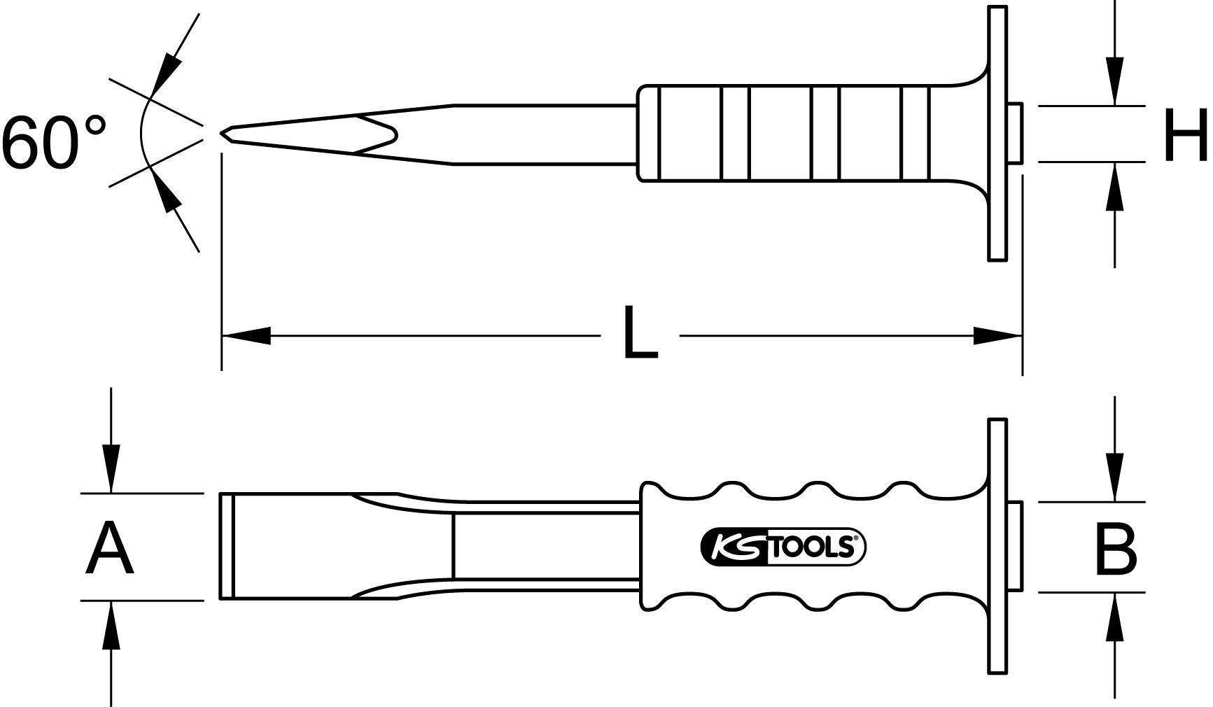 KS Tools Maurermeißel mit Handschutzgriff,flach oval