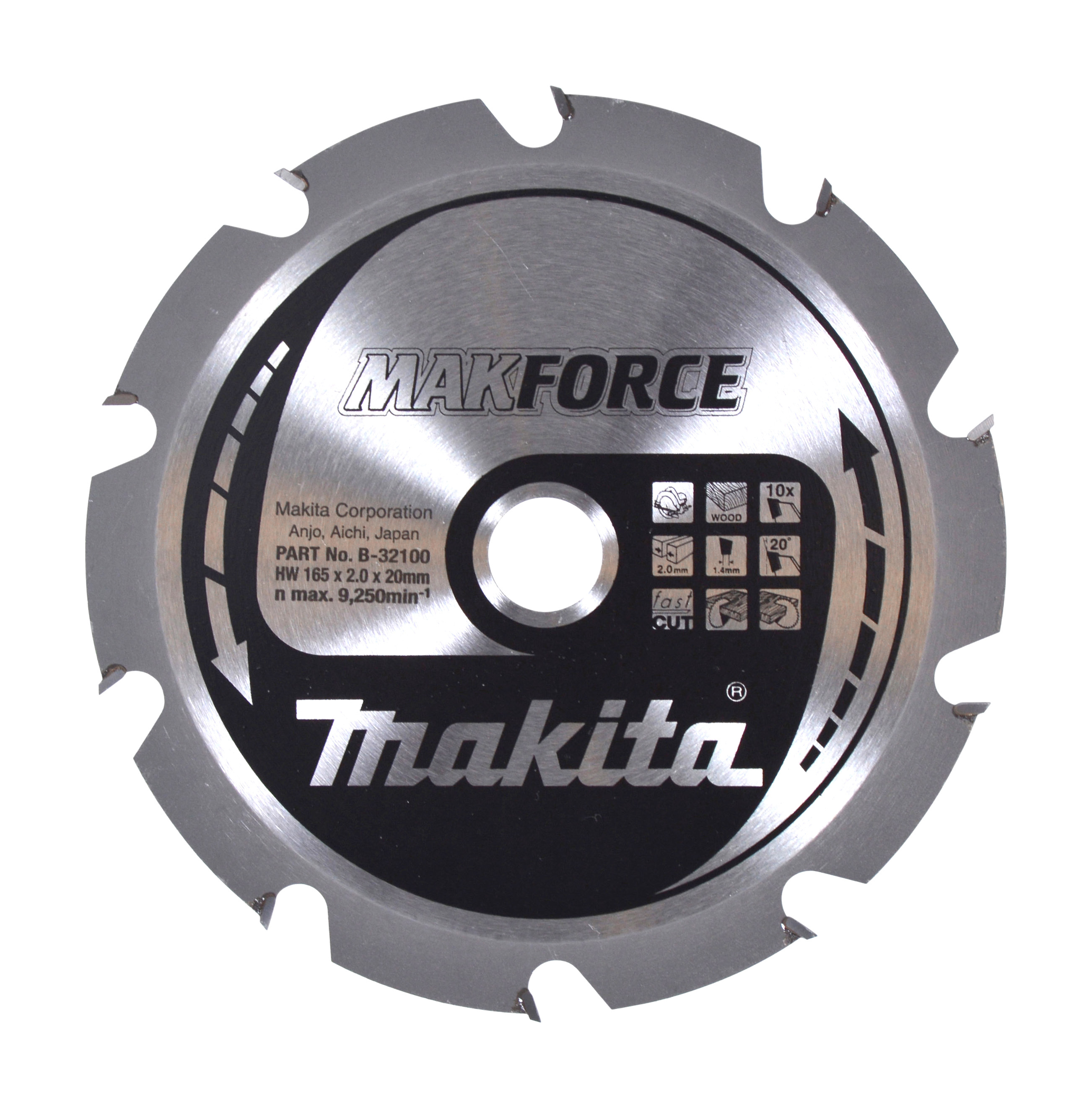 Makita Kreissägeblatt MAKFORCE, 165/20 mm - 10 Zähne - 1,4 mm - FastCut - Holz - B-32100